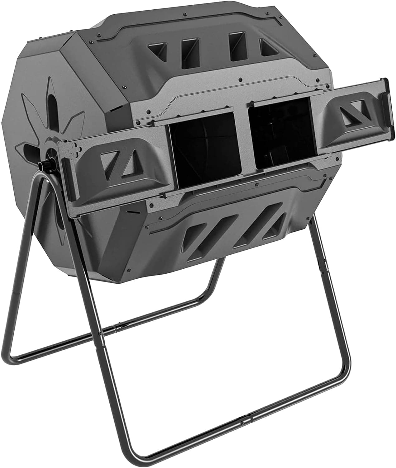 160L Double Chamber Compost Tumbler Bin, Better Air Circulation, Efficient Composter, Rotating Tumbling Composter Bin for Garden, Black