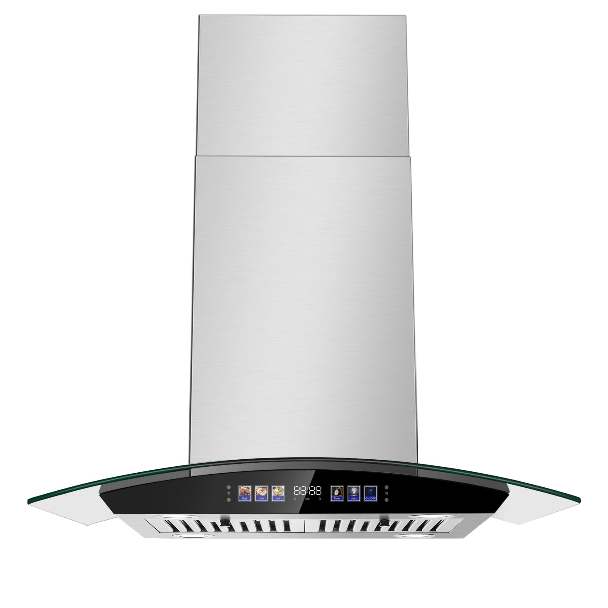 Tieasy Island Range Hood 30 Inch 700 CFM Ceiling Mount Kitchen Vent Hood Tempered Glass with Color Gesture Sensing & Touch Control, 3 Speed Fan, 4 LED Lights, Permanent Filters