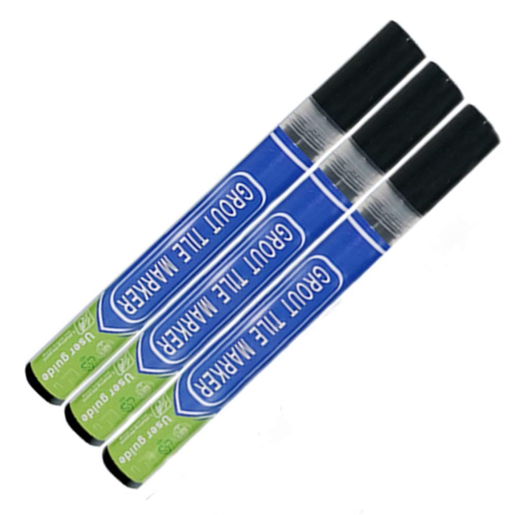 3Pcs Black Tile Grout Pen Set (3 x 7ml) - Waterproof Marker Grout Restorer Pen for Wall Floor Tile Lines - Narrow 2-5mm with Extra Tip