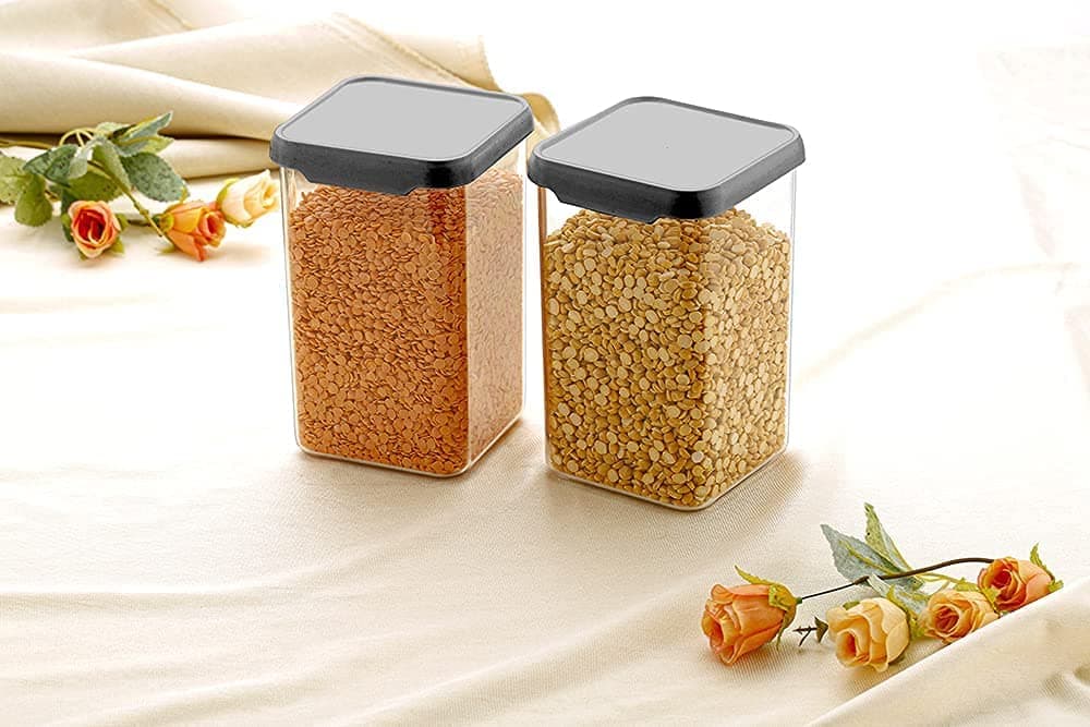 1100 ML Square Plastic Storage Jar and Container | Air Tight Containers For Kitchen Storage Set | Pantry Organization | Storage Box Lid Food Rice Pasta Pulses Container | Container Sets (03)