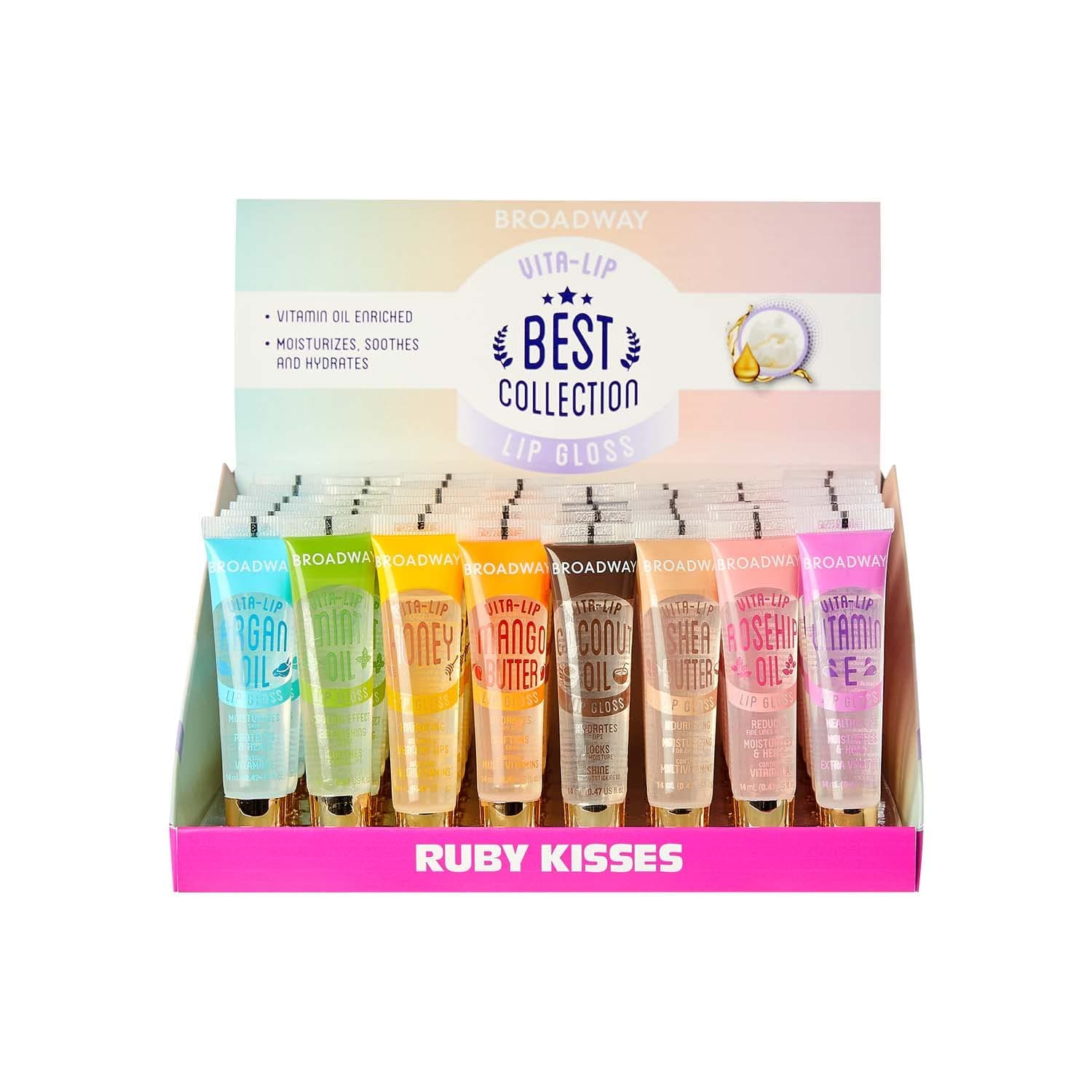 Ruby Kisses Broadway Vita-Lip Clear Lip Gloss (48 Pack), Ultra-Hydrating & So...