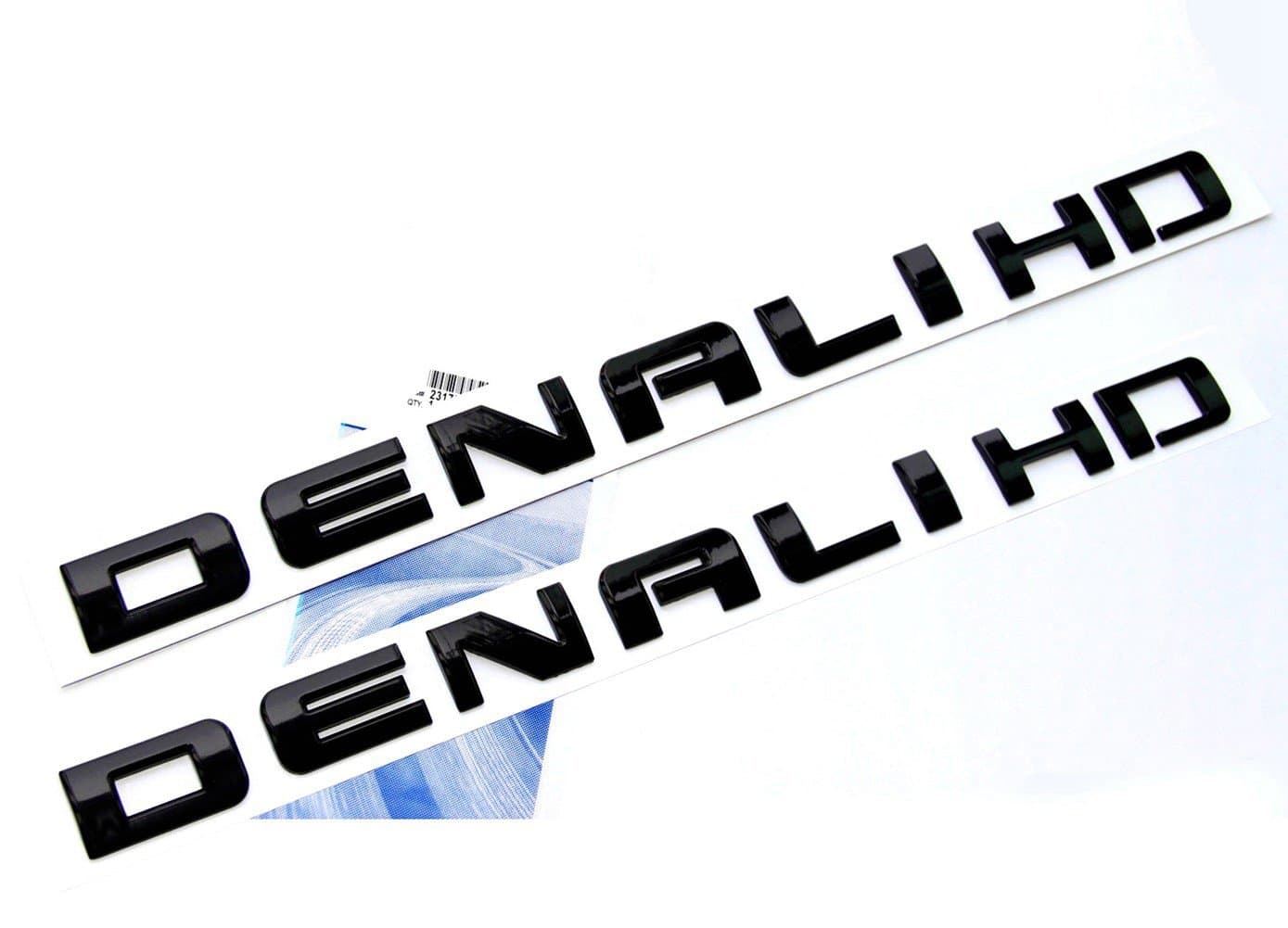 2Pack OEM Black Denalihd Denali Hd Nameplate Emblems Hd Badge Compatible with 07-16 Yukon Sierra Terrain Glossy Shiny