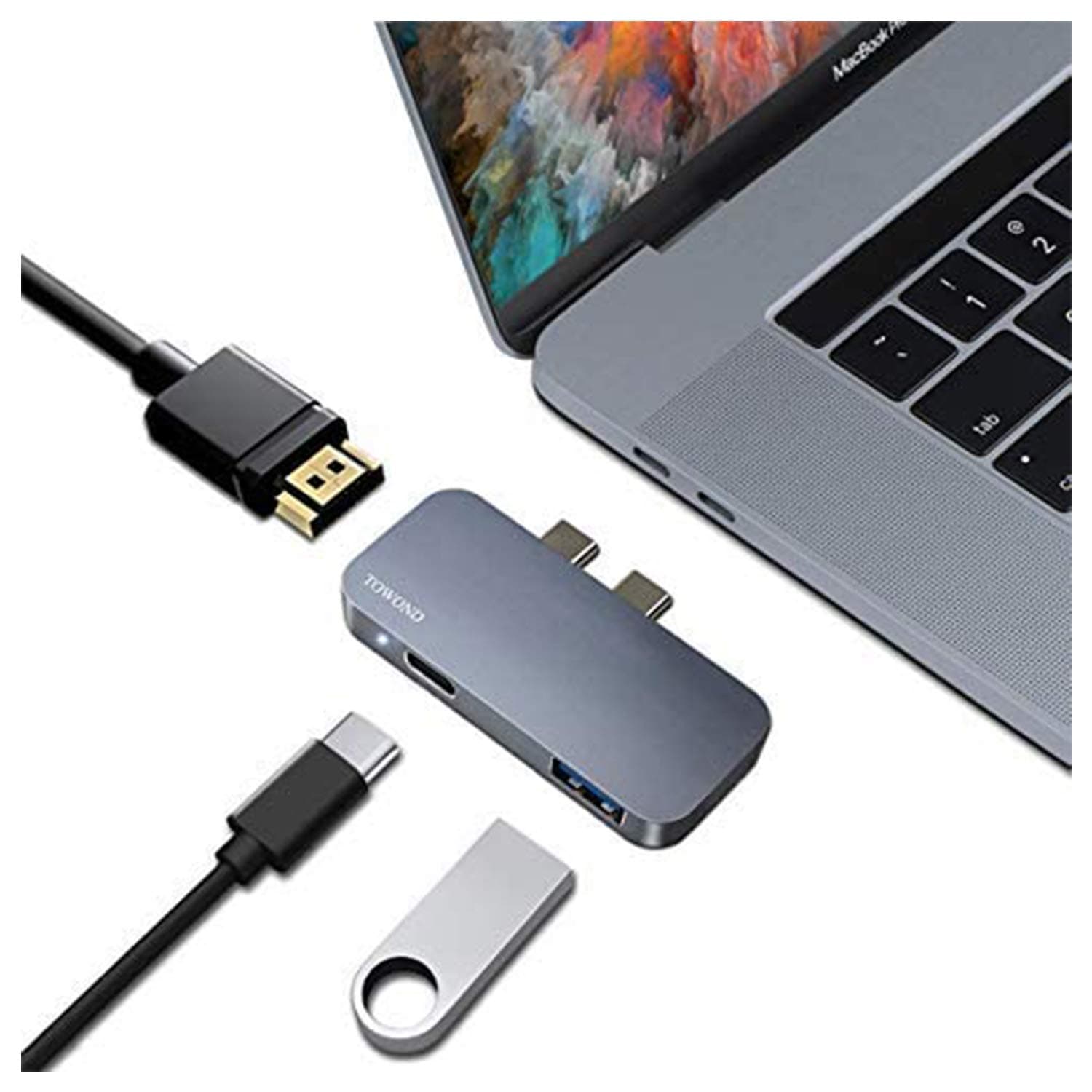 Towond MacBook Air USB Adapter, USB C Hub Dongle for MacBook Pro 2019/2018/ 2017 13In 15In, Thunderbolt 3 Adapter for MacBook Air 2019/2018, 3-in-1 USB C to 4K HDMI, 100W PD, 40Gbps 5K@60Hz,USB 3.0…