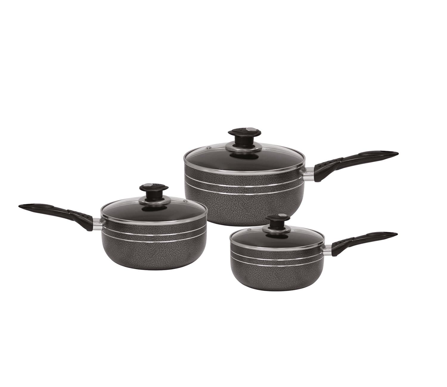 SQ Professional 3pc Una Non-Stick Kitchen Saucepan Cookware Set with Glass Lids