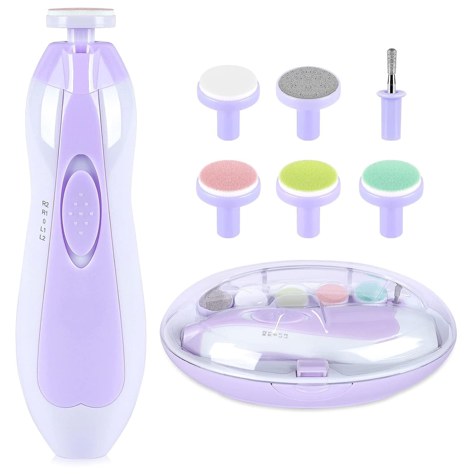 Electric Nail File Drill for Baby No Sharp Claws Hurt, 6 in 1 Safety Cutter Trimmer Clipper for Toes and Fingers (Blue) (Purple-18 in 1)