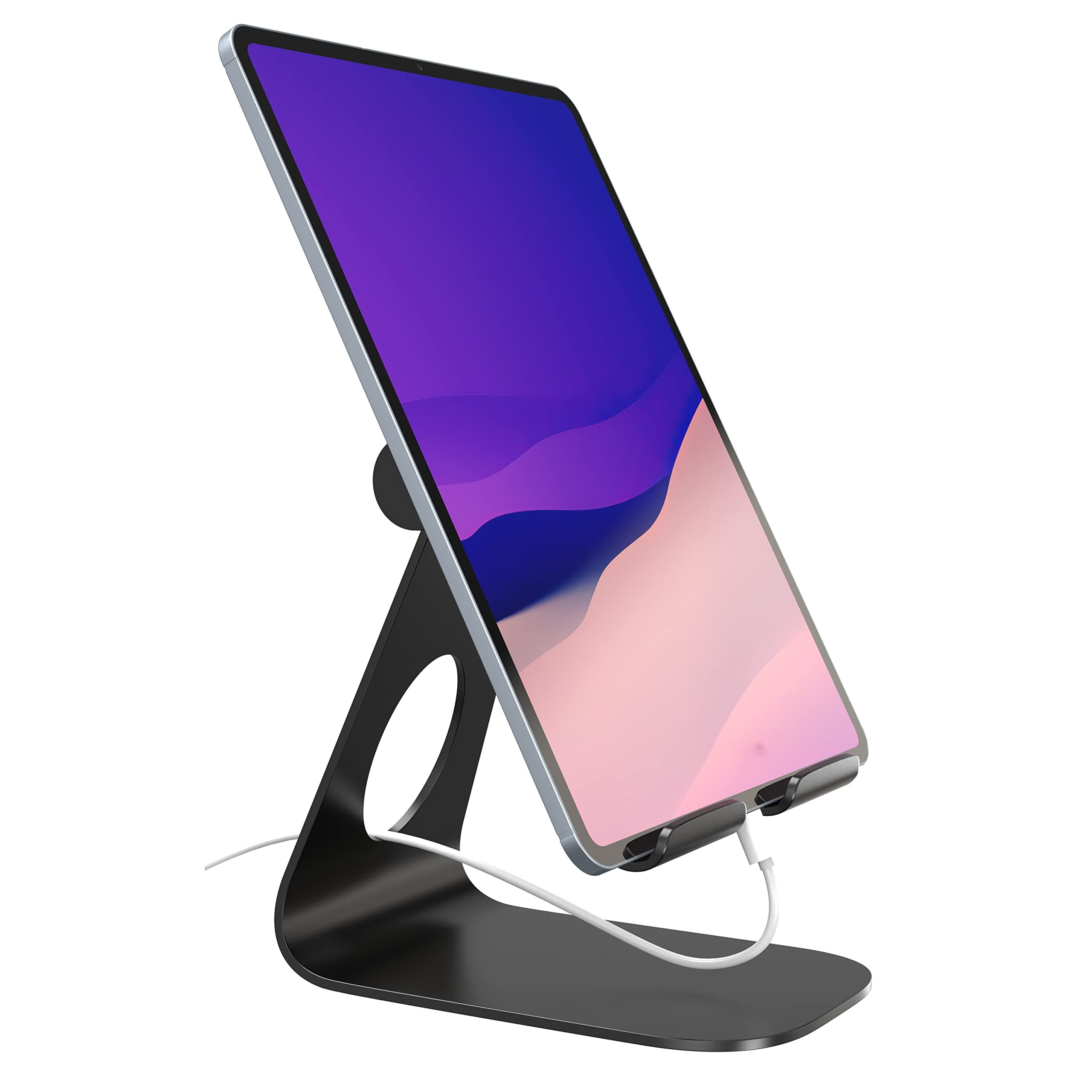 ELV Direct Tablet Stand Aluminium Adjustable Foldable Cell Phone Holder Mount Multi-Angle Dock, Aluminium Alloy, Anti-Slip Pads for Home, Office Desk, Study and Bed (4"-13") - (Black) Tabletop