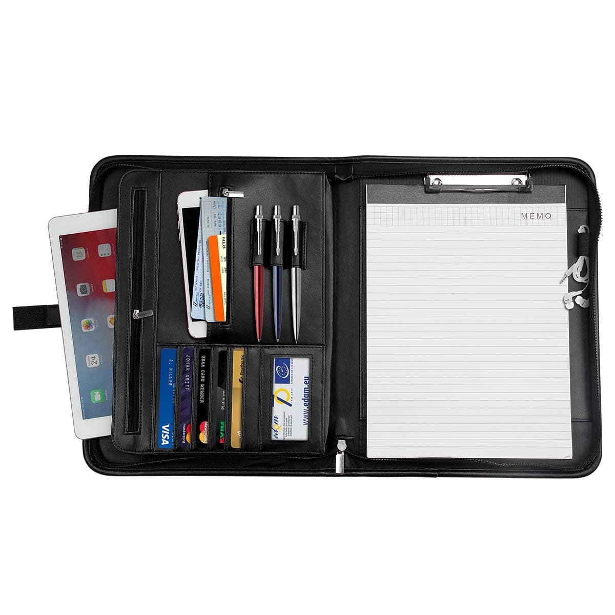 Arvok A4 File Folder Padfolio Binder, Professional Portfolio Zippered Leather Conference Folder Document Holder with Card Holders & Zippered Pockets for Writing Pad Business Presentation. etc
