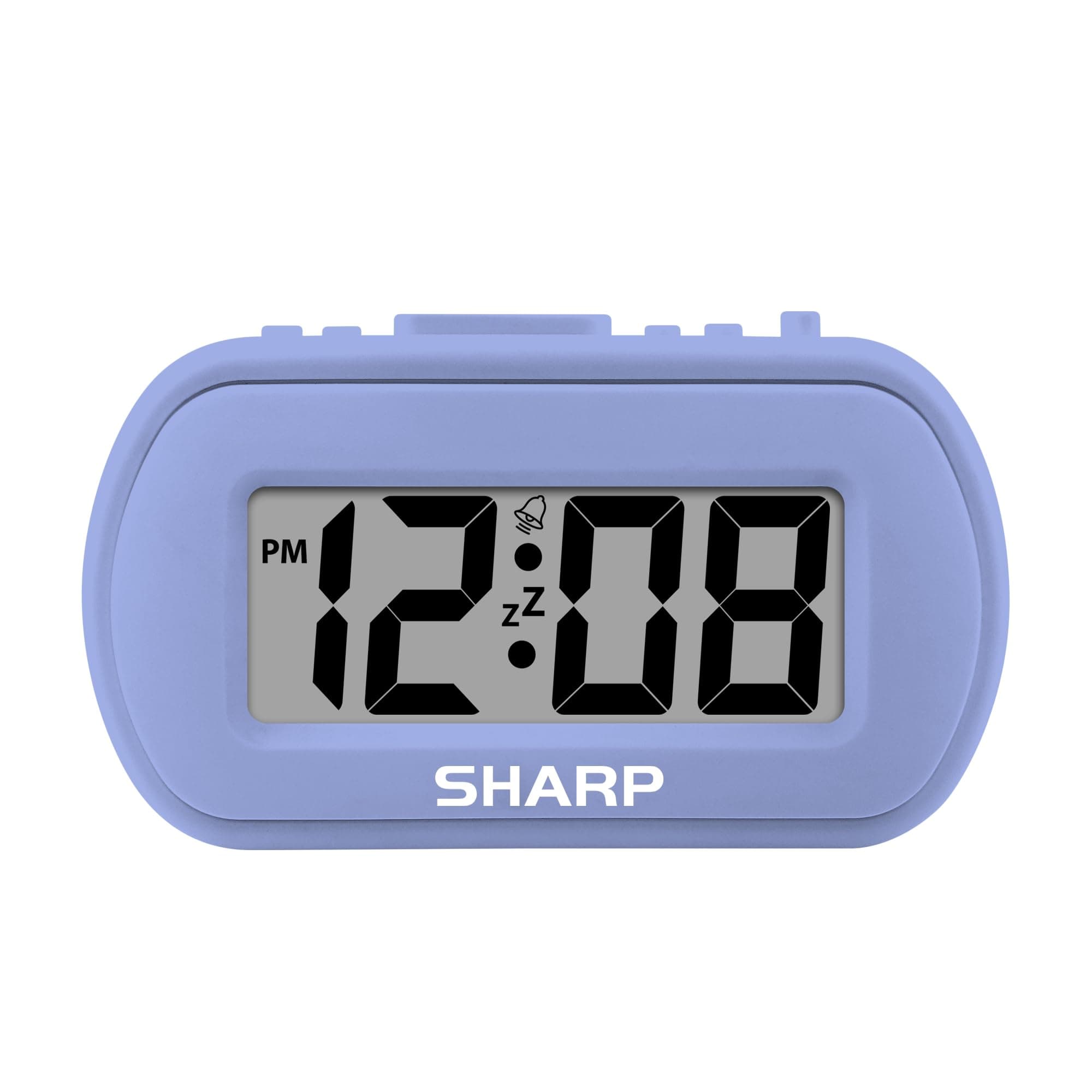 Sharp Digital Alarm Clock – Tactile Case with Soft Rubberized Finish - Battery Operated – Blue Backlight on Demand – Ascending Alarm – Easy to Use – Lavender