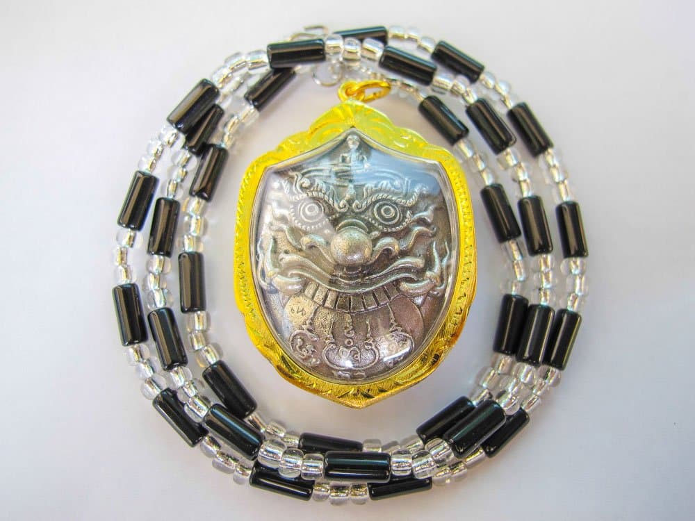 (PG070)Rahu Om Moon Thai Amulet Gold Plate Pendant Frame