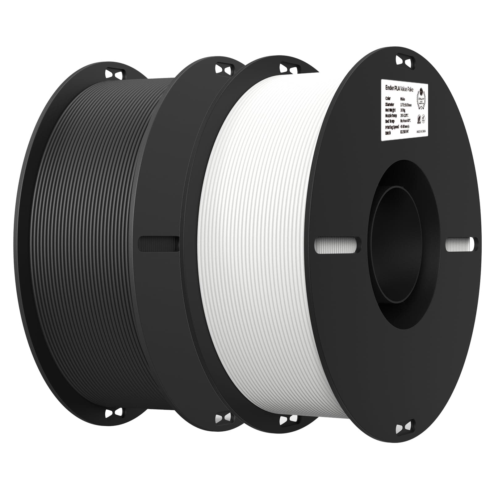 2kg Black & White PLA 1.75mm Filament Bundle for 3D Printing with No-Tangling Strong Bonding and Overhang Performance, Accuracy +/- 0.02mm
