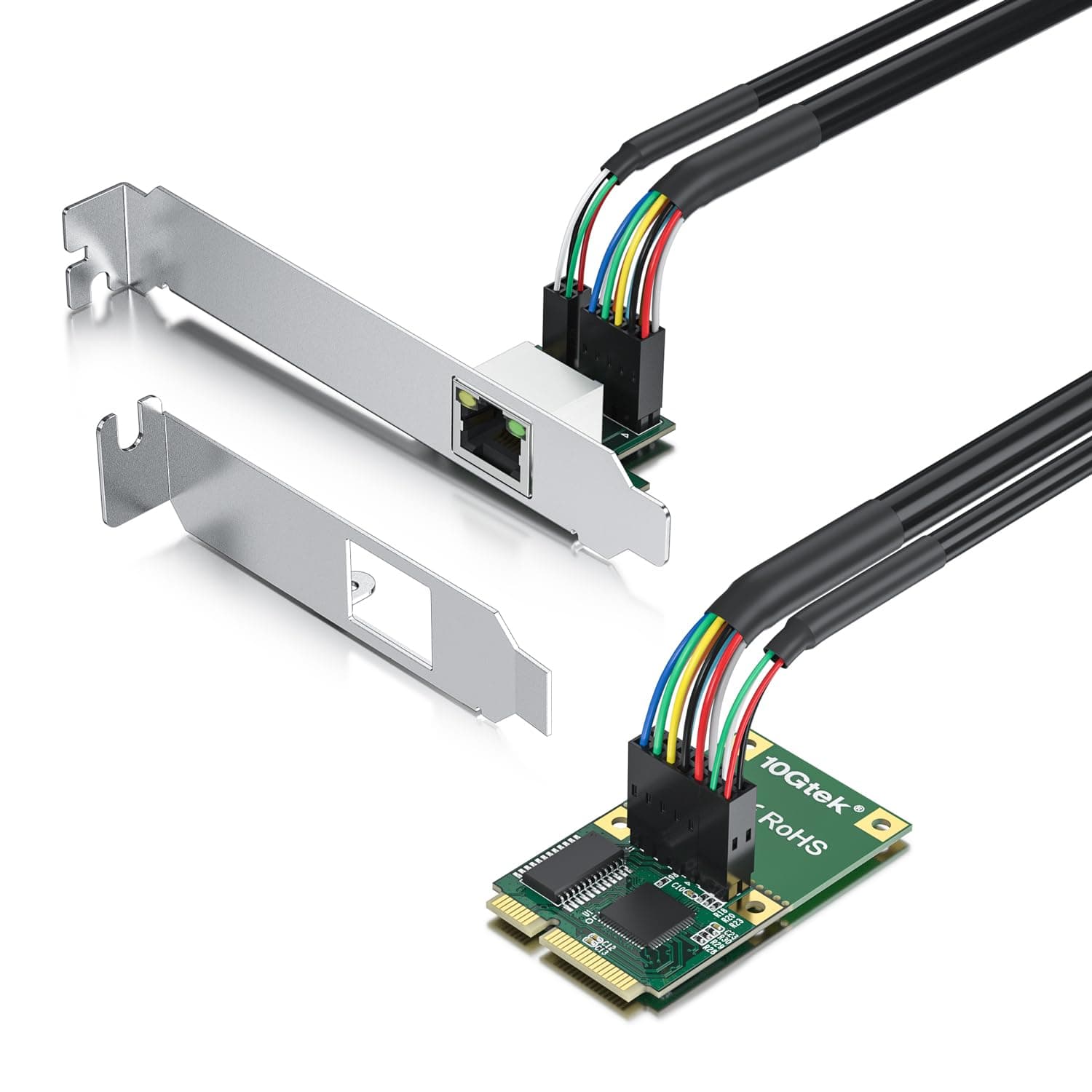 10Gtek Mini PCIe 1G Ethernet Network Card (Intel I210AT), with LED Light, 30-cm Cable Length, Single Port RJ45, Mini Pice Interface, not for M.2