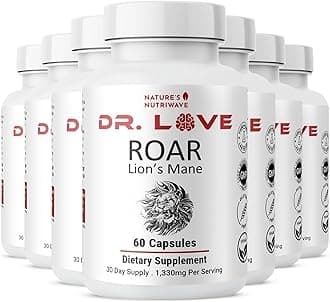 - Dr. Love Roar Lion’s Mane Mushroom Supplement – Plant-Based Formula with Cordyceps, Reishi & Shiitake – Vegan, Gluten-Free, GMP Certified, Made in USA – 60 Capsules, 8 Month Supply
