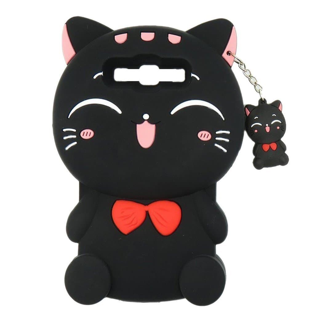 LG Phoenix 2 Case, LG Escape 3 Case, LG K8 Case, Maoerdo Cute 3D Cartoon Black Plutus Cat Lucky Fortune Cat Kitty Bow Tie Silicone Rubber Phone Case Cover for LG Phoenix 2 / LG Escape 3 / LG K8 2016