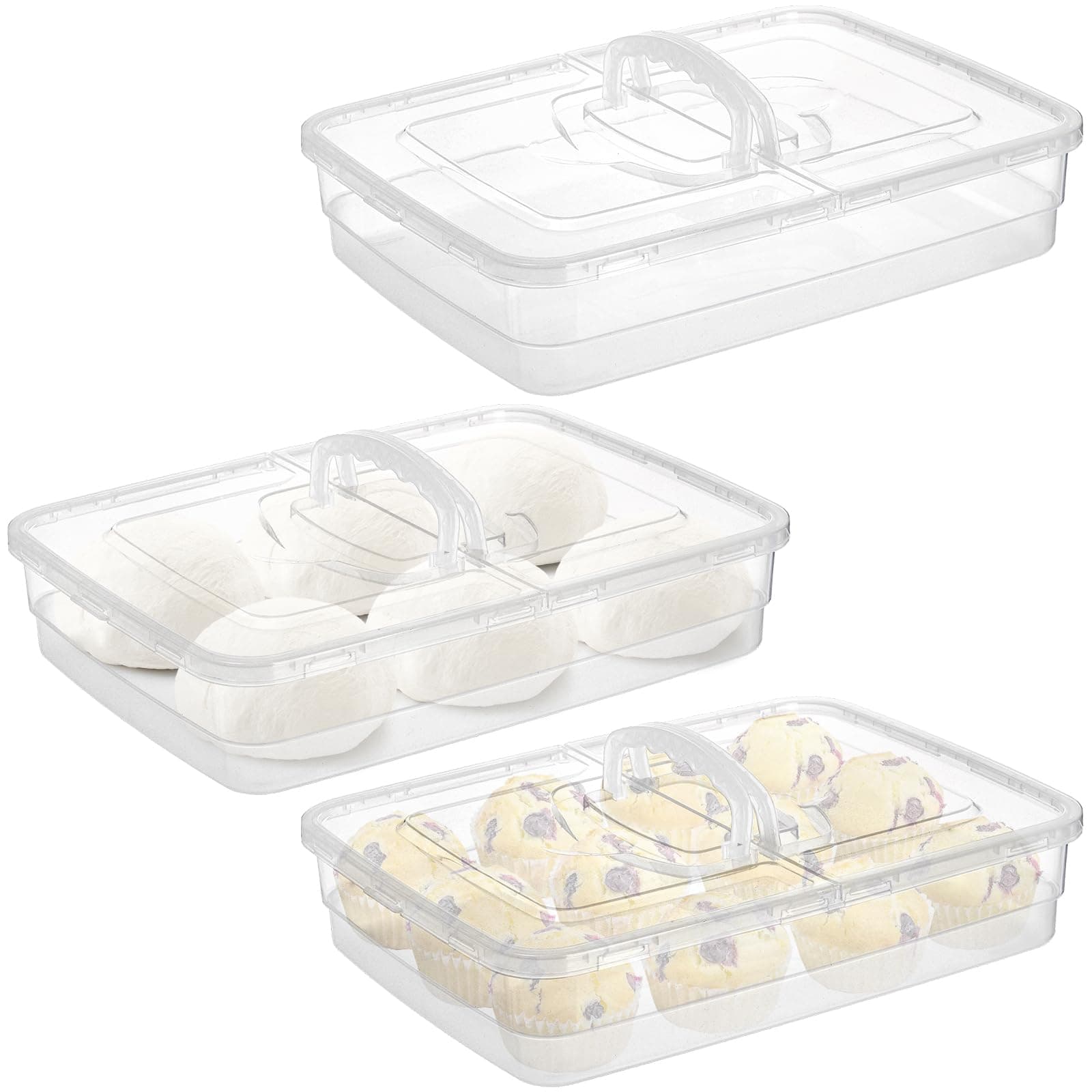 Lawei 3 Pack Pizza Dough Proofing Box, 14 x 11 Inch Dough Trays with Lid and Handle for Pizza, Stackable Pizza Bread Fermentation Storage Containers, Translucent Box with Cover Dough Tray, BPA Free