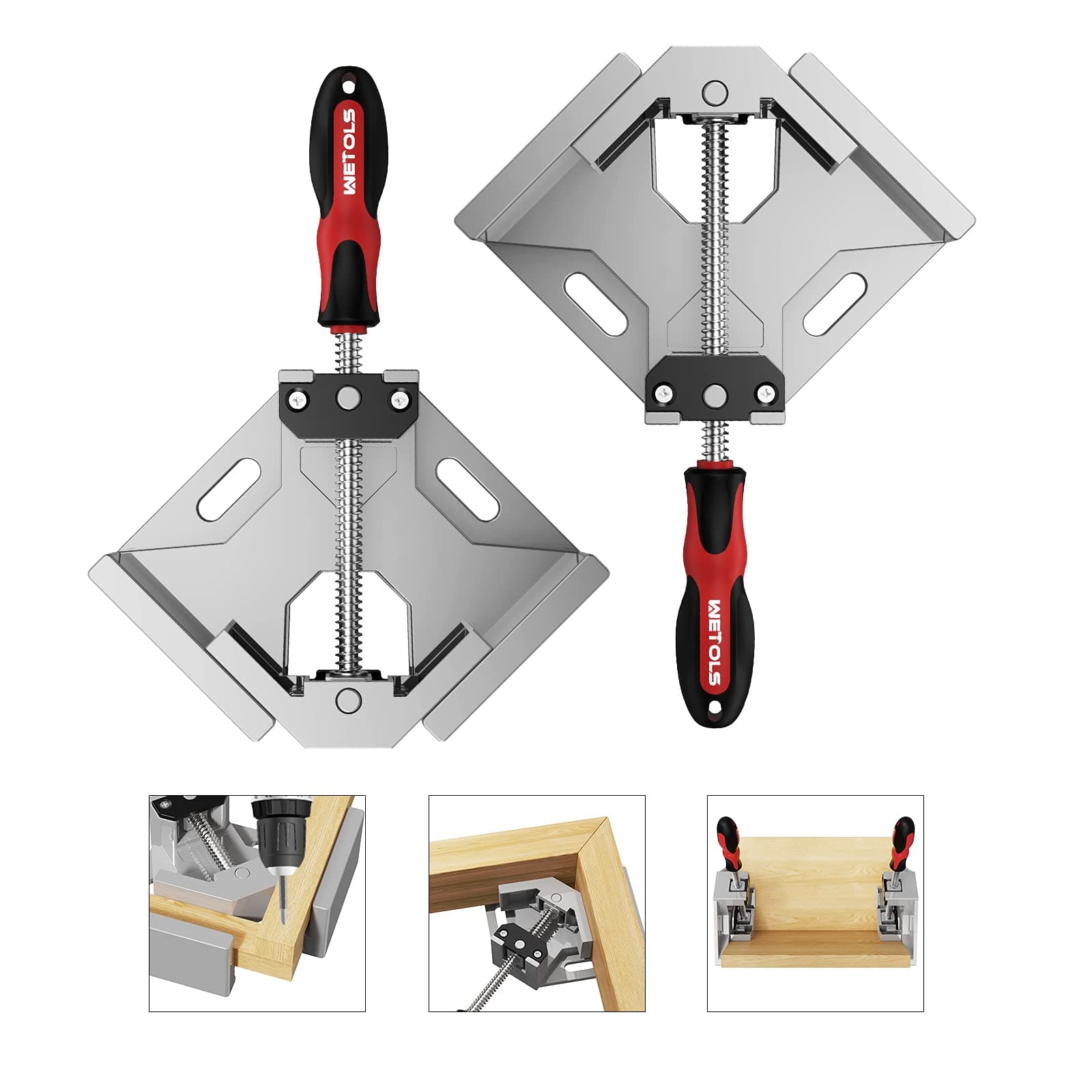 WETOLS Woodworking Tools, Corner Clamp 2pcs - 90 Degree Right Angle Clamp - Single Handle Corner Clamp with Adjustable Swing Jaw Aluminum Alloy, Photo Framing, Welding and Framing - WE706