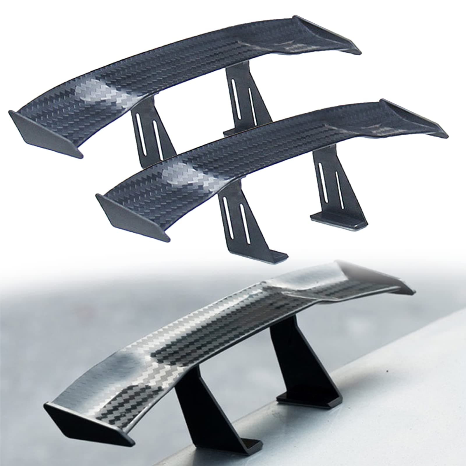 Srup Universal Car Mini Rear Spoiler Wings, Black, Plastic with Carbon Fiber Finish, Pack of 2