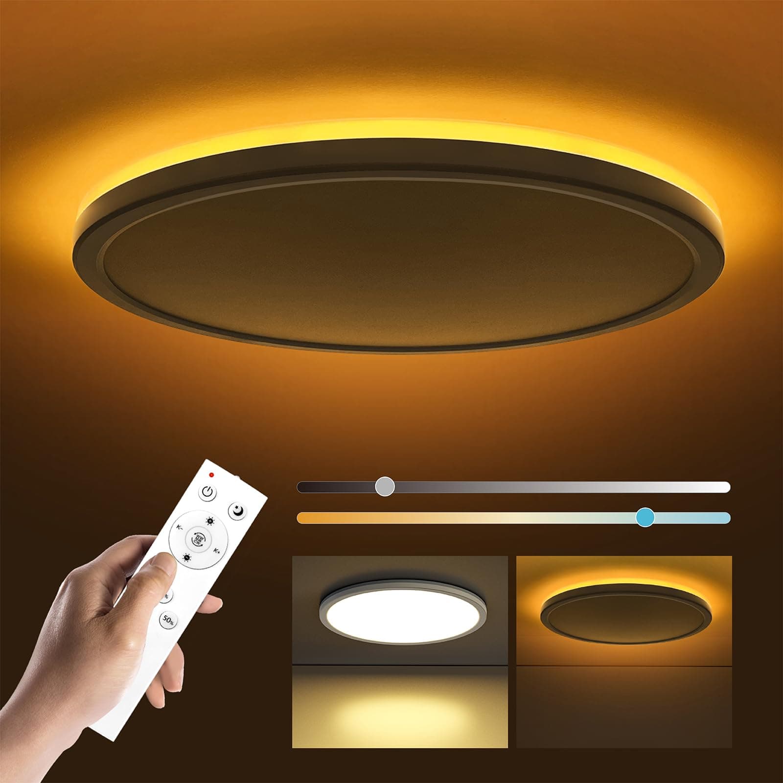 Matane LED Ceiling Light Dimmable 24W, Ceiling Lamp with Remote Control Timeable, 2000K Night Light Warm, Panel 3000K-6500K for Bedroom Kid's Room, Living Room, Hallway, Kitchen Round White 11.8 Inch