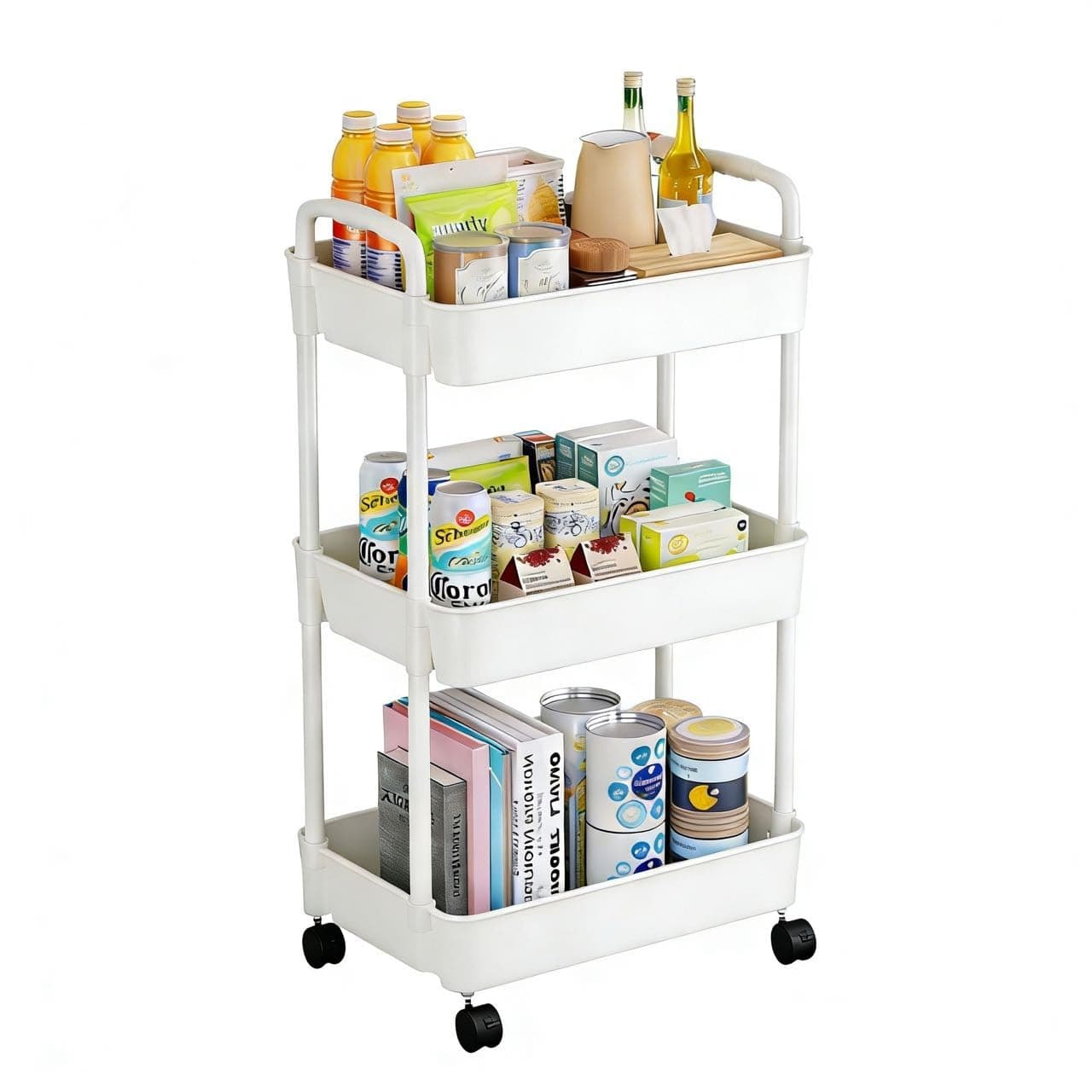 Multibao 3 Tier Storage Trolley Cart on Wheels with Handle Kitchen Bathroom Laundry Narrow Space Rack Space-Saving Mobile Shelving Organizer L35cm x W24cm x H68cm (White)