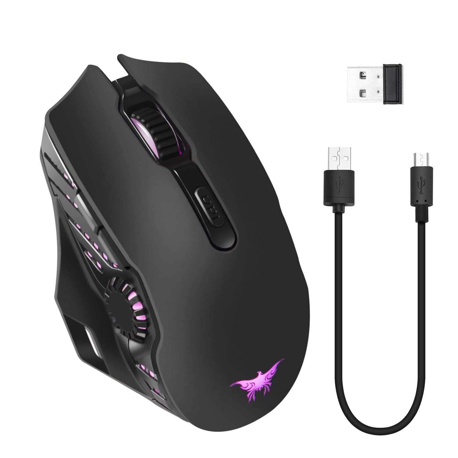 Wireless Mouse-Combatwing Wired Gaming Mouse Rechargeable, Lag-Free Optical PC Gaming Mice with 6 RGB Breathing and 6000 DPI 5 Level Adjustable, Ergonomic Esports Gaming Mouse