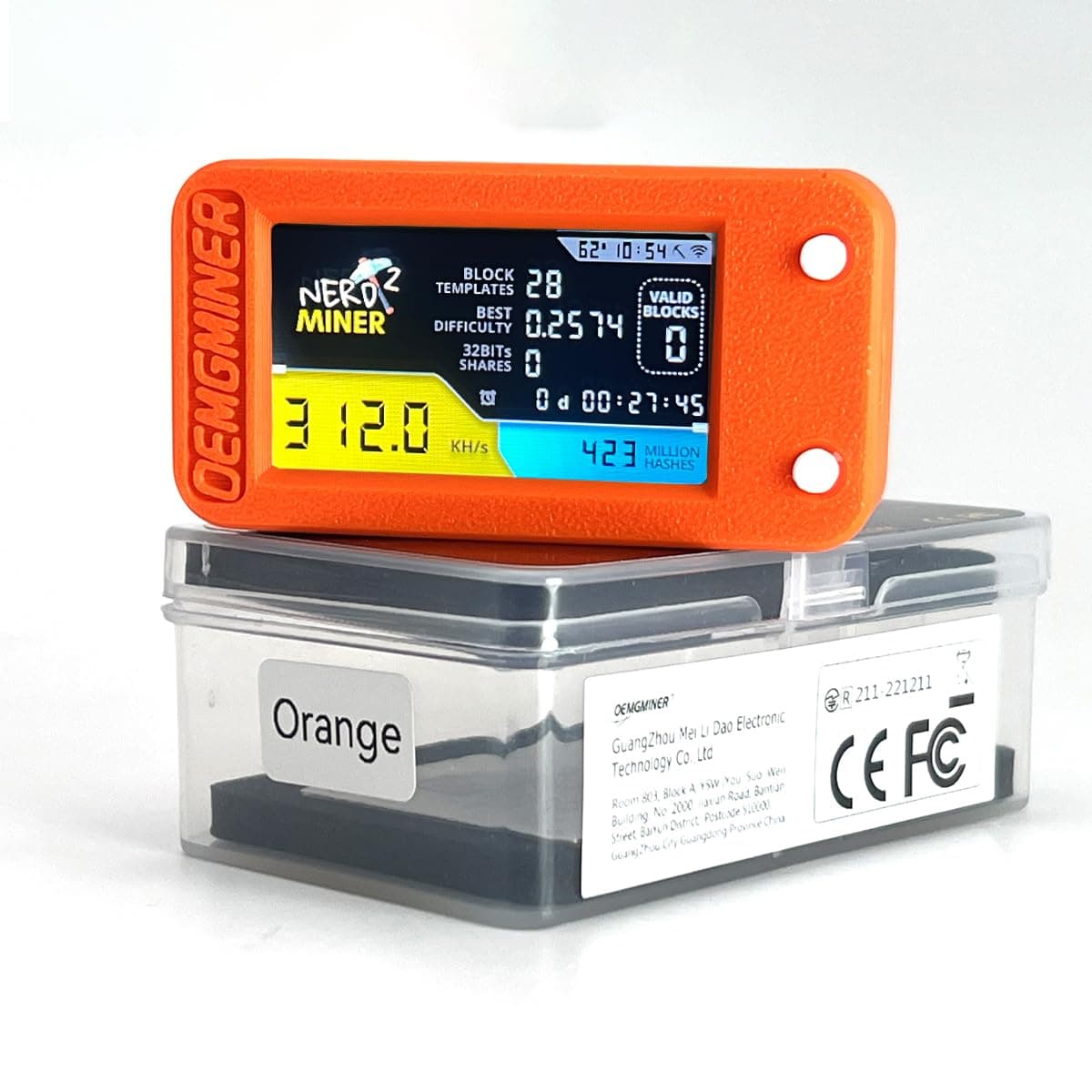 NerdMiner V2 Pro 250KH/s T-Display S3 Bitcoin Solo Lottery Miner - Low Power Consumption, WiFi, USB-C - Edition, 3.125 BTC Winning Potential – Ideal for Home Mining (Orange)