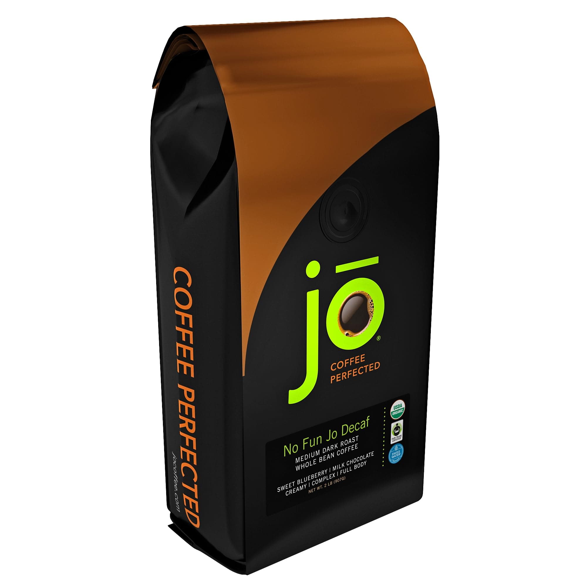 NO FUN JO DECAF: 2 lb, Organic Decaf Coffee, Whole Bean, Swiss Water Process, Fair Trade Certified, Medium Dark Roast, 100% Arabica Coffee, Great for Espresso, Chemical Gluten Free by Jo Coffee®