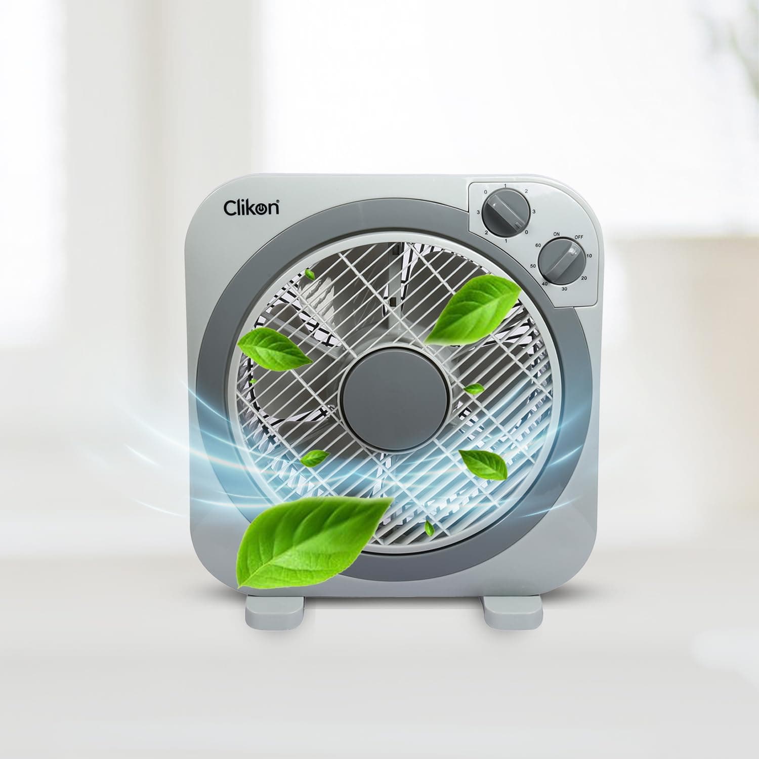 Clikon - 10' Inch Box Fan, Timer & Swing Function, 3 Speed Setting, Grey - CK2215