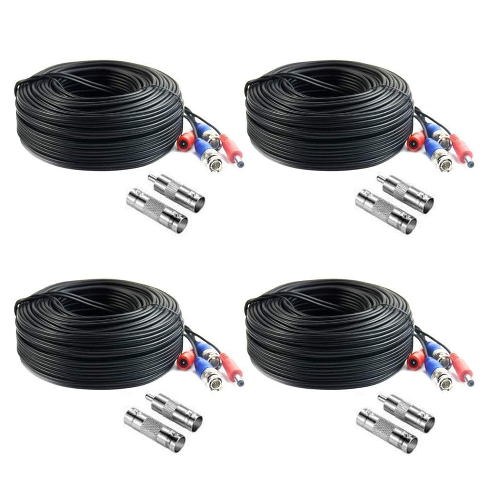 4 Pack 100FT (30.5 Meters, Black) All-in-One BNC Video and Power Security Camera Cable, BNC Extension Surveillance Camera Wire for CCTV Camera DVR Security Systems