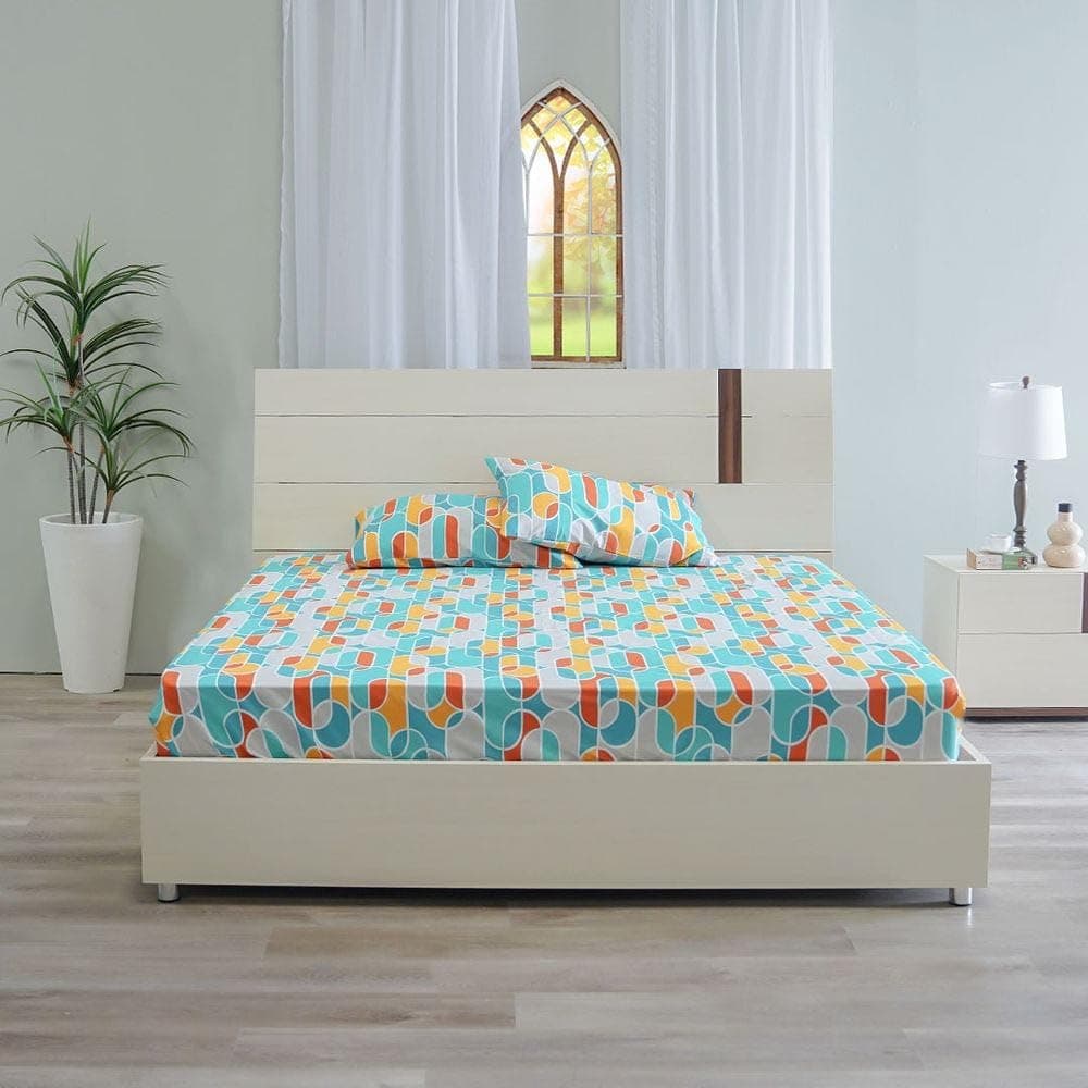 Danube Home Albany Fab King 3-Pcs Fitted Sheet Set | Cotton 80% Lycocell 20% Breathable Bedding Sheet | Soft Microfiber Bed Sheets For Bedroom L 180 X W 200 cm-Teal