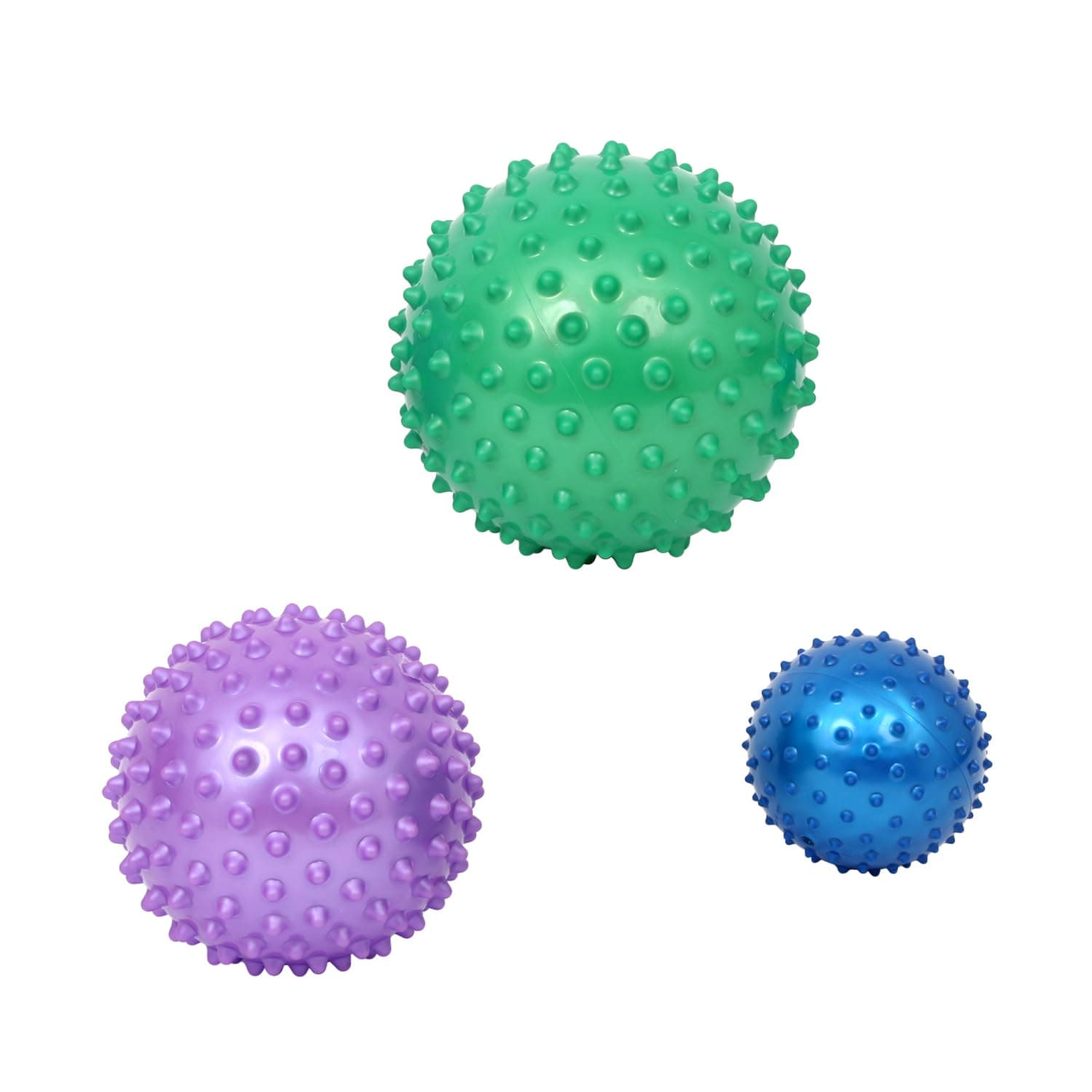 - Fun and Function – Spiky Tactile Balls – Bumpy, Textured, Tactile Sensory Balls for Kids Ages 3+ – Set of 3-5” Blue, 8” Purple & 9” Green
