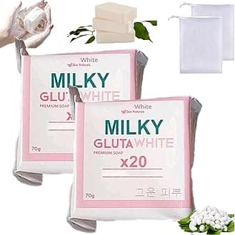 Milky Gluta White Soap 20x, Milky Gluta White Soap, MilkyGluta Whites Bar Soap, Glutamilk ๐๐ก๐ข๐ญ๐๐ง๐ข๐ง๐ Soaps, Glutamilk Premium Soaps for Face & Body, Deep Cleanse, Exfoliate (1, 2pcs)