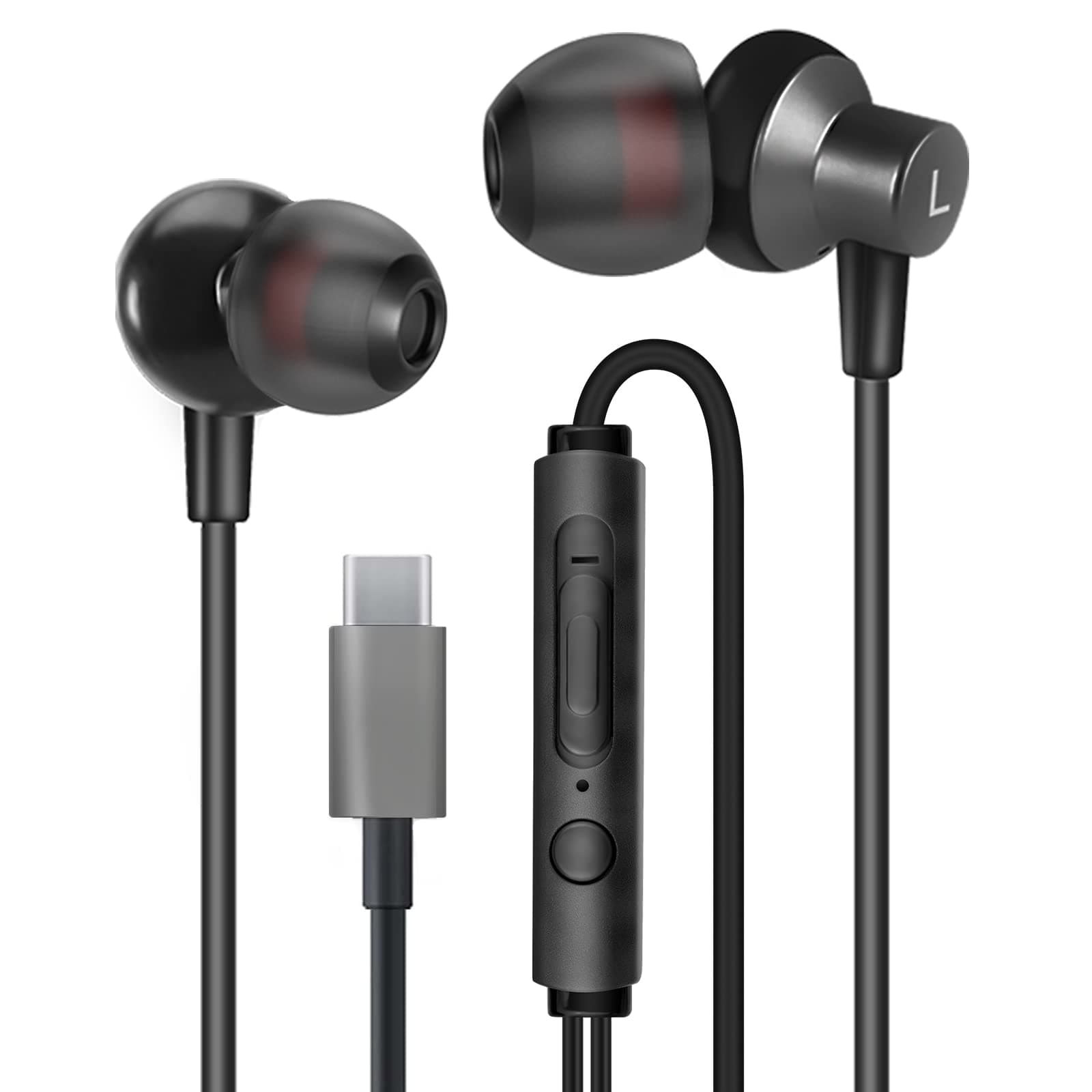 MAS CARNEY TI3 Digital USB Type C Earphone USB C Earphone In-Ear Earphone Noise Isolating Pure Sound and Powerful Bass for USB-C Type C Music Devices Black