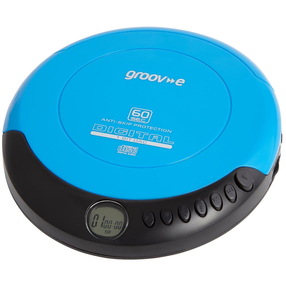 Groov-e RETRO Compact CD Player - Personal Music Player with CD-R & CD-RW Playback - Anti-Skip Protection, Programmable Tracks - Earphones Included - Micro-USB or Battery Powered - Blue
