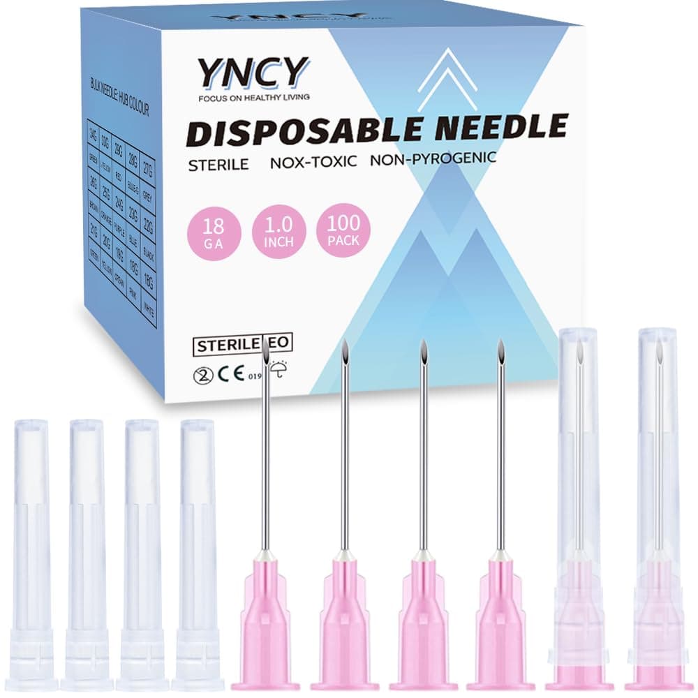 Dispensing Needle with Cap, Sterile Disposable Injection Luer Lock Luer Slip Syringe Accessories, Individually Sealed for Lab, Refilling Liquid, Livestock, Pet (18G-1.0Inch, 100)