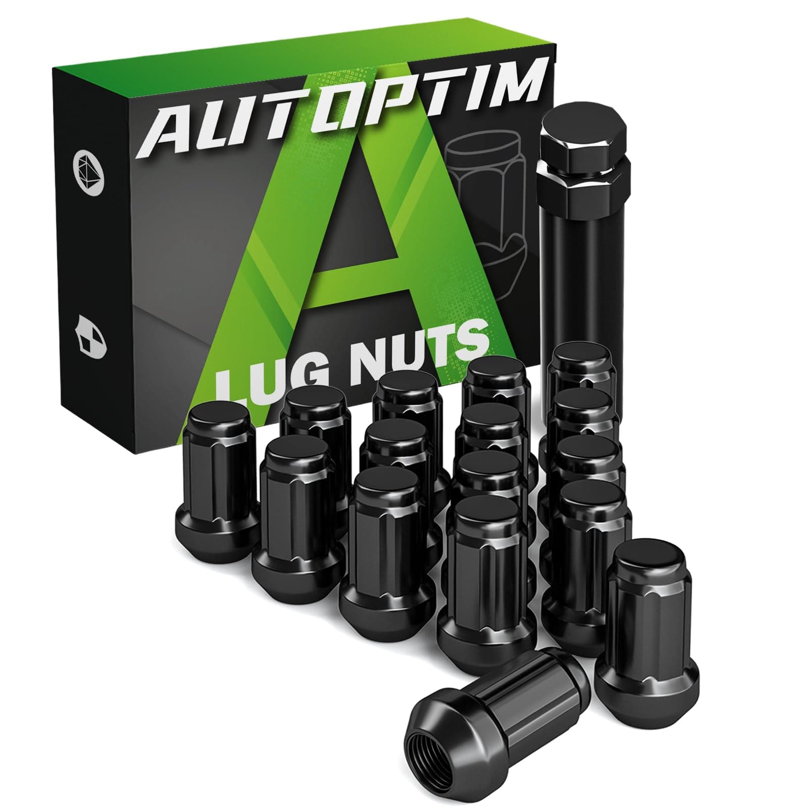 16PCS M12x1.5 Spline Lug Nuts - Replacement for Can-Am Honda Polaris Aftermarket Wheel, 1.38'' Length - 17mm Hex - Cone Acorn Taper Seat Black 6 Point Closed End Short Nuts with 1 Socket Key