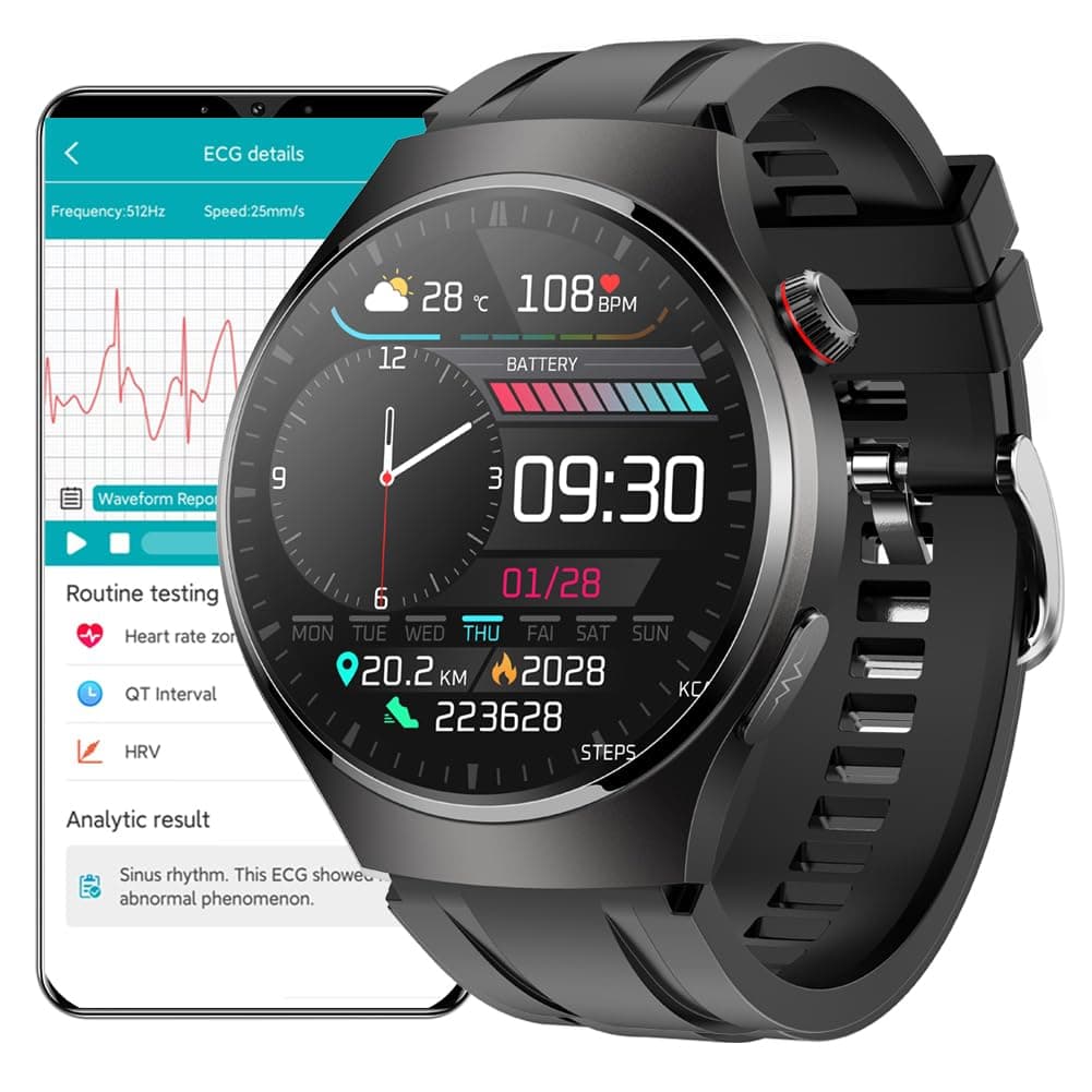 ECG Smart Watch, 1.43" AMOLED Smartwatch with Bluetooth Phone Call, Waterproof Fitness Tracker with PPG SpO2 Heart Rate Message Notice Sleep Monitor for Android iOS