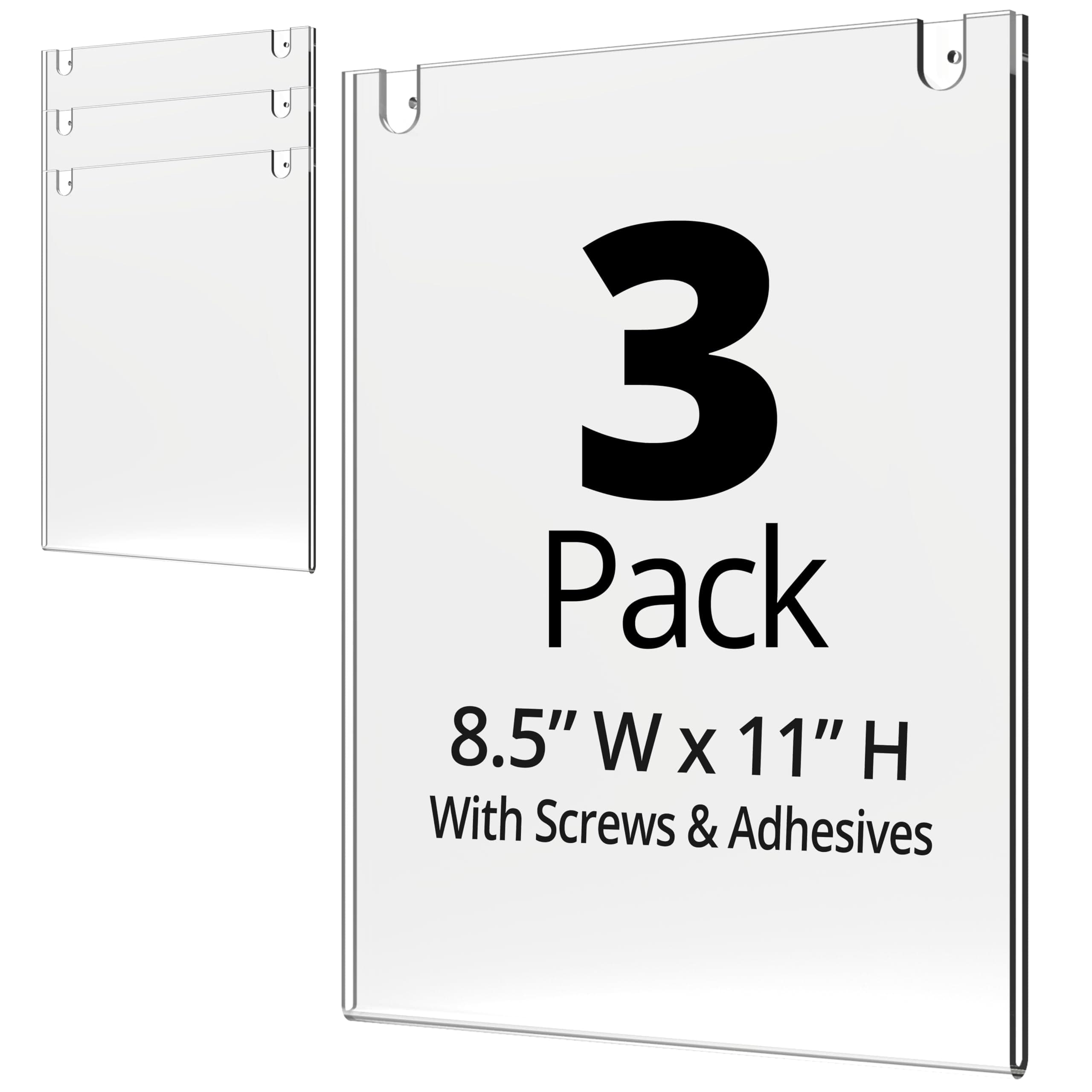 Mammoth DuraClear 8.5x11 Paper Holder for Wall - Screws and Double-Sided Tape Inclusive - Extra Thick and Durable Acrylic Wall Sign Holder - 3 Pack, Portrait Orientation