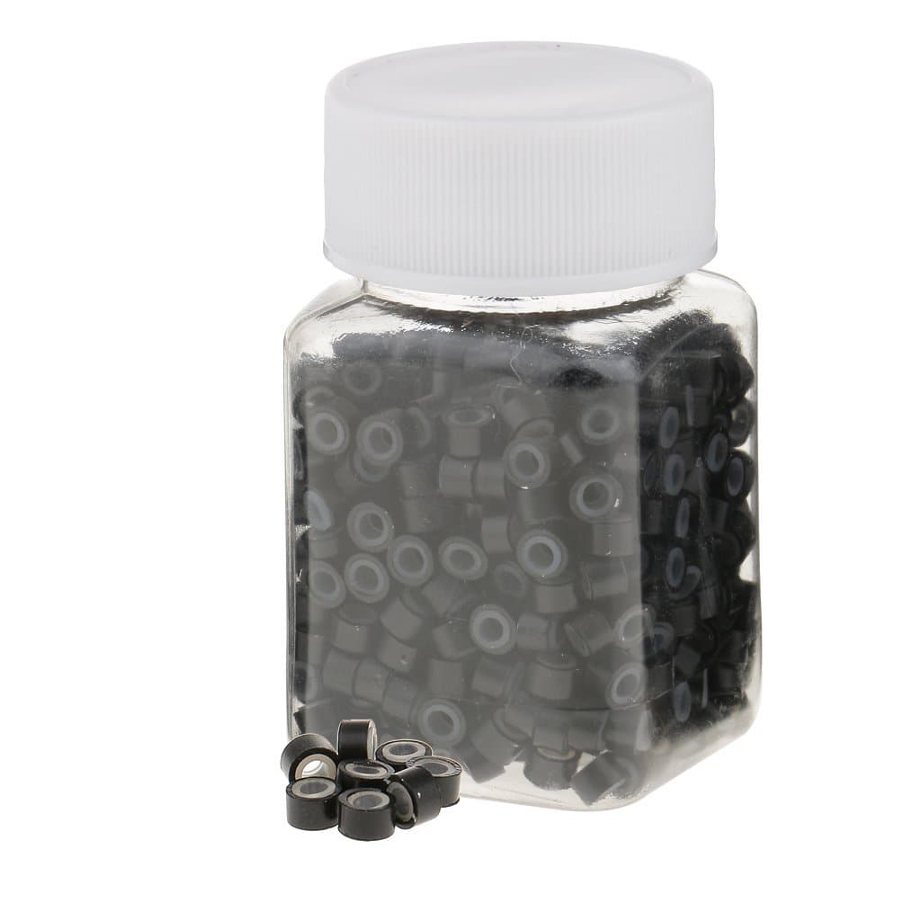 Micro Rings 5 mm Black Silicone Lined 500 Pcs Links Beads Links for Pre Bonded I Tip Human Hair Extensions Feather Hair Extensions MEDIUM