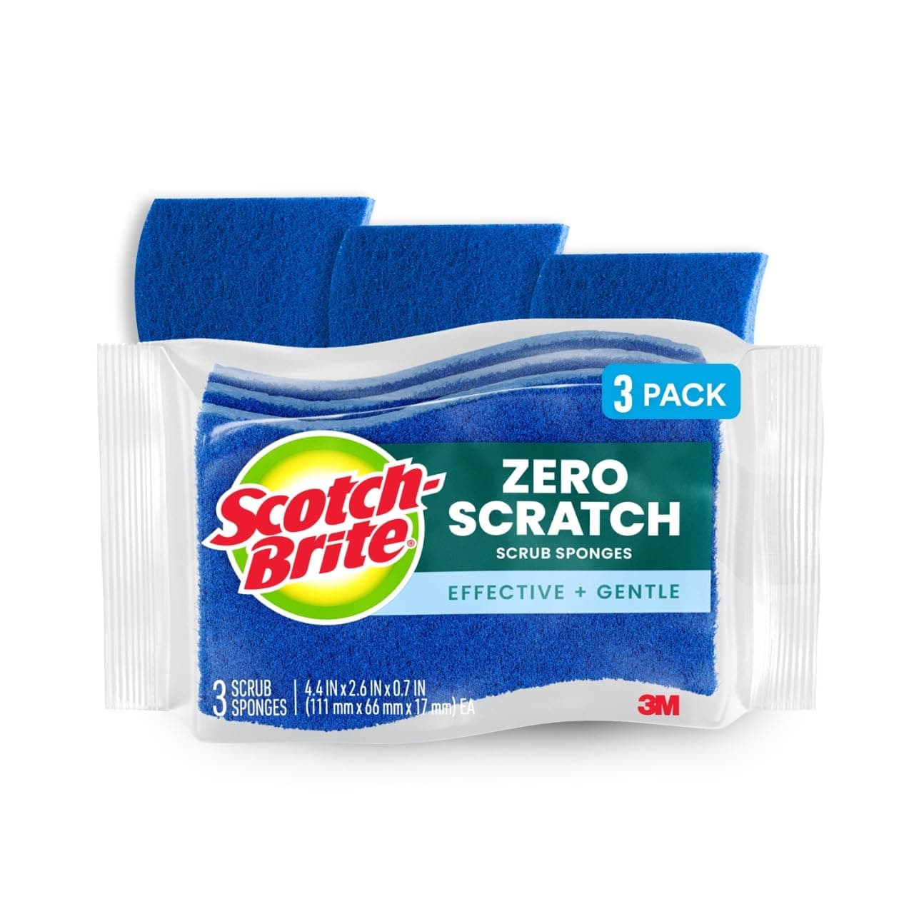 Scotch-Brite Non Scratch Cellulosic Scrub Sponge, 3 units/pack | Kitchen sponge | Dish sponge | Scrub | Delicate Purpose Cleaning | Food Safe | Rinses Clean