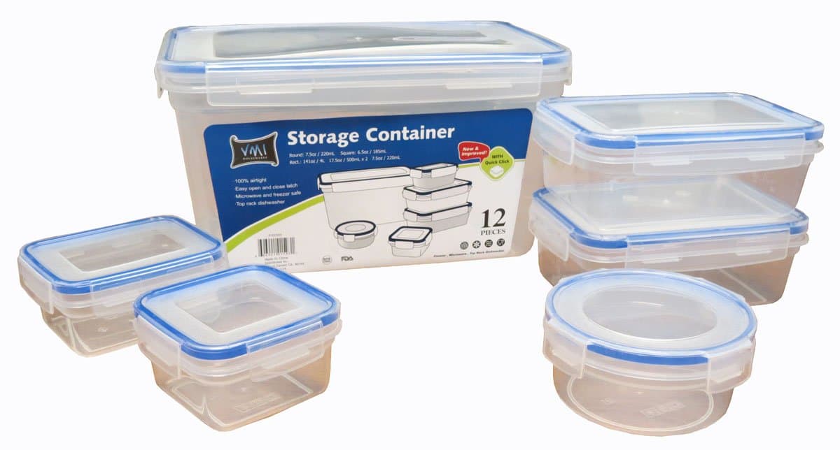 12-Piece Click N Lock Food Storage Set, Rectangle, Color may vary