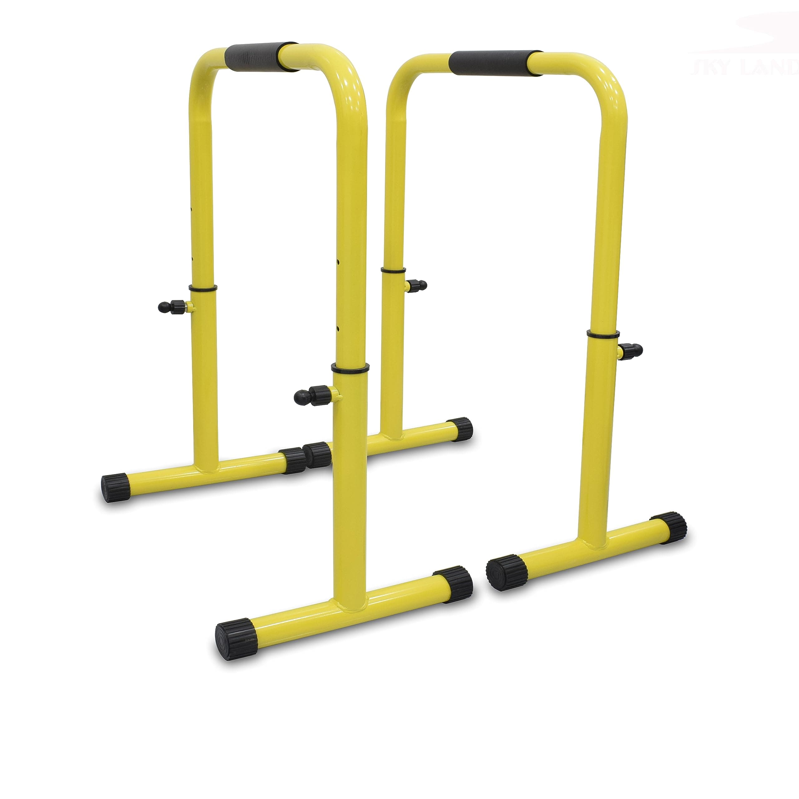 SKY LAND Heavy Duty Adjustable Height & Portable Multifunction Dip Stand Fitness Bar With Safety Connector For Home Training Bar Exerciseem1860, Maximum User Weight 200Kgs., Yellow