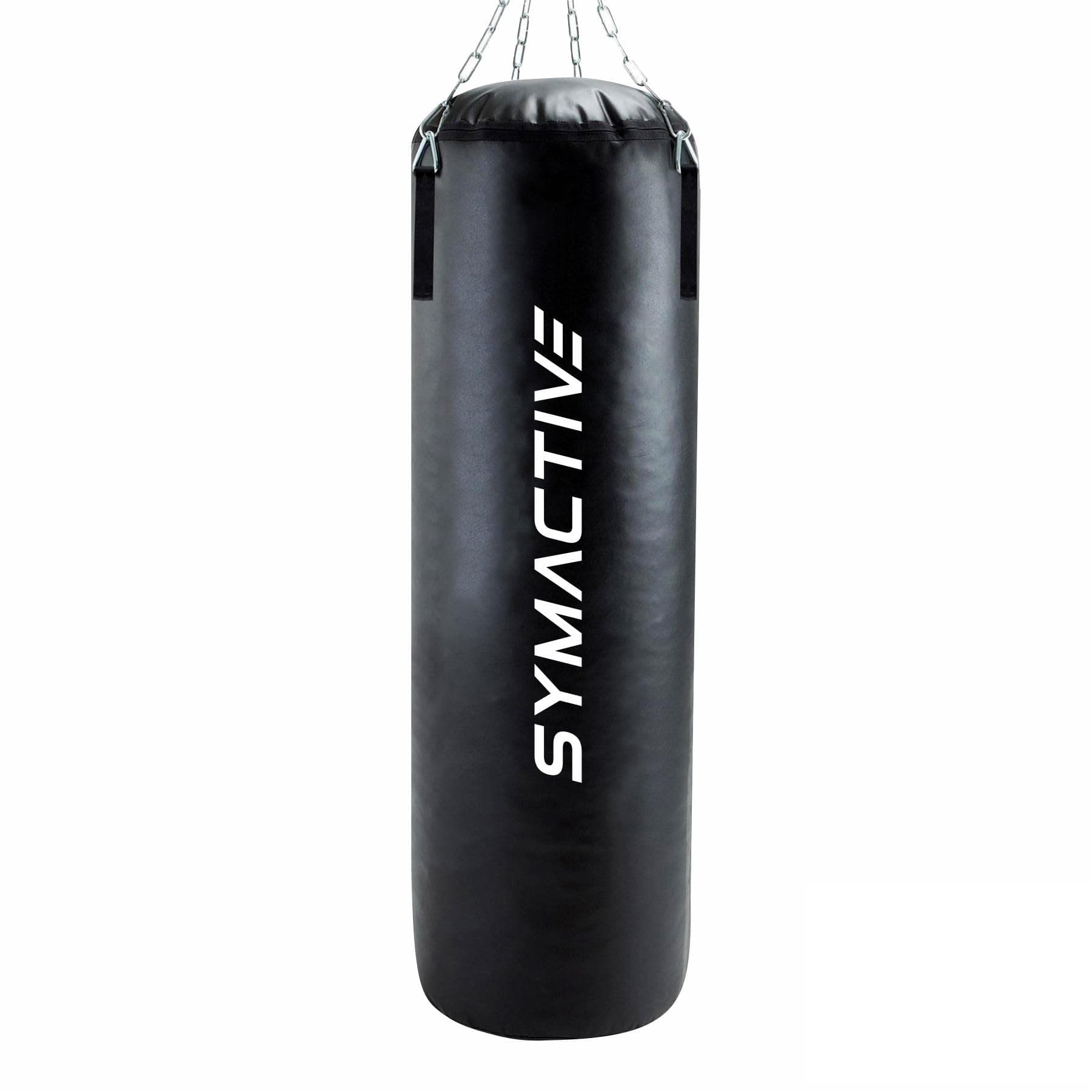 Amazon Brand - Symactive High Performance Heavy Duty 4 feet Filled Punching Bag with Rust Proof Stainless Steel Hanging Chain | SRF Material | for Boxing, MMA and Muay Thai | Black