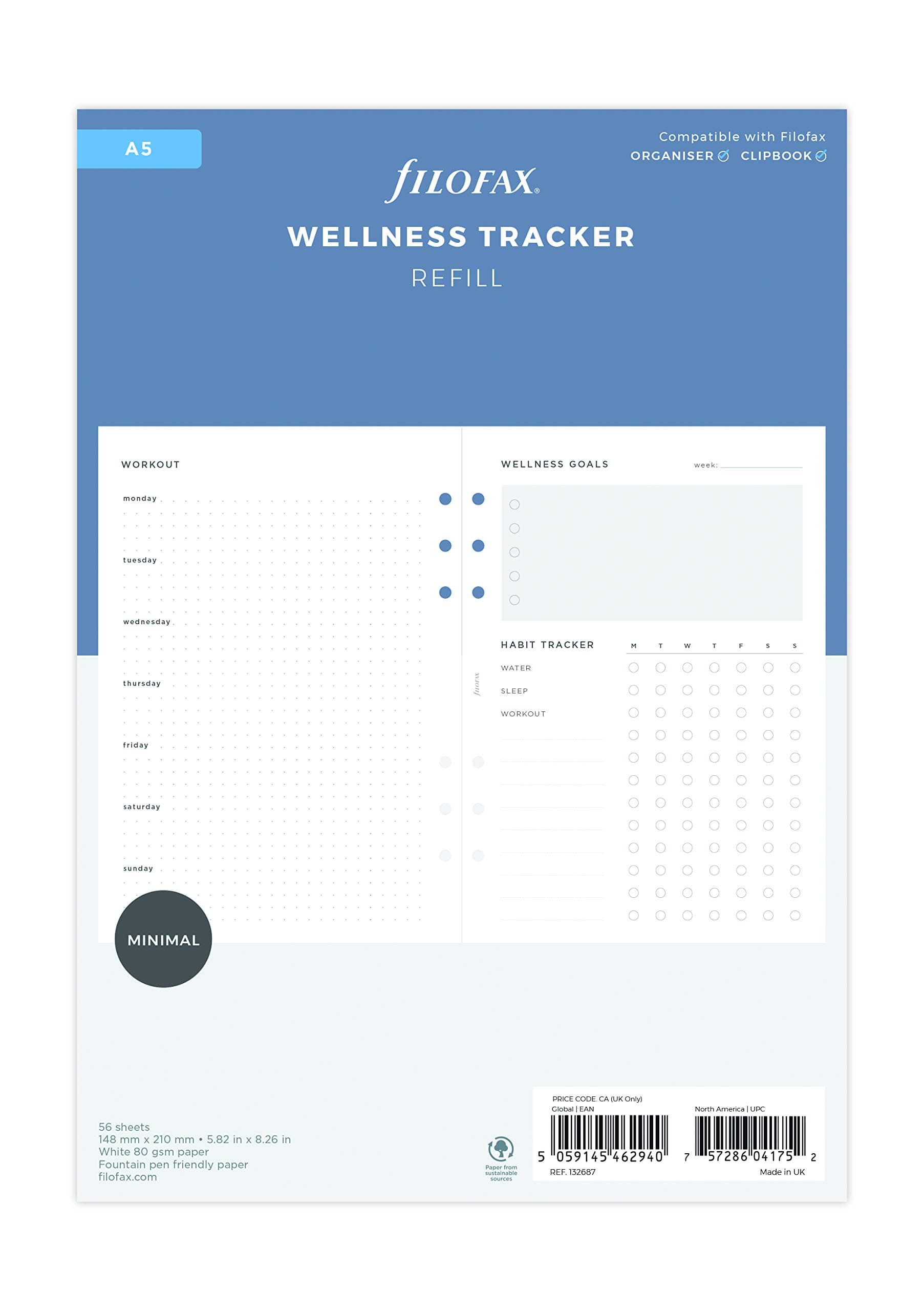 Filofax A5 Wellness Trackers Refill