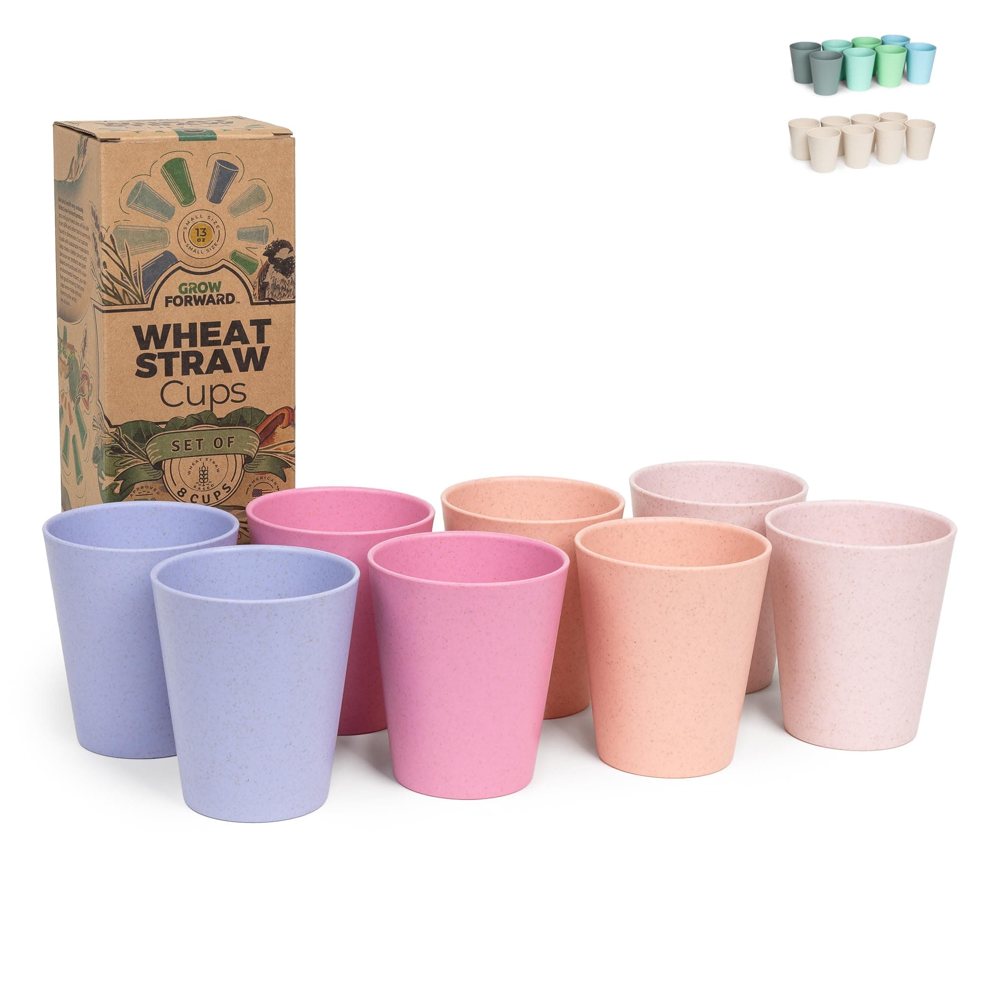Premium Plastic Kids Cups - 13 oz Unbreakable Wheat Straw Cups for Kids - Non Toxic BPA Free Drinking Glasses for Water, Smoothie - Small Dishwasher Safe Kitchen Tumblers - Floral