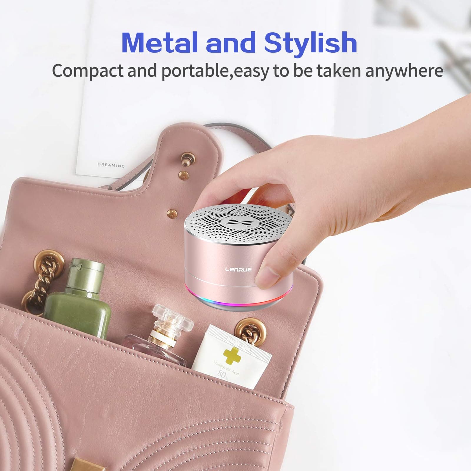 A2 LENRUE Portable Wireless Bluetooth Speaker with Built-in-Mic,Handsfree Call,AUX Line,TF Card,HD Sound and Bass for Iphone Ipad Android Smartphone and More(Rose Gold)