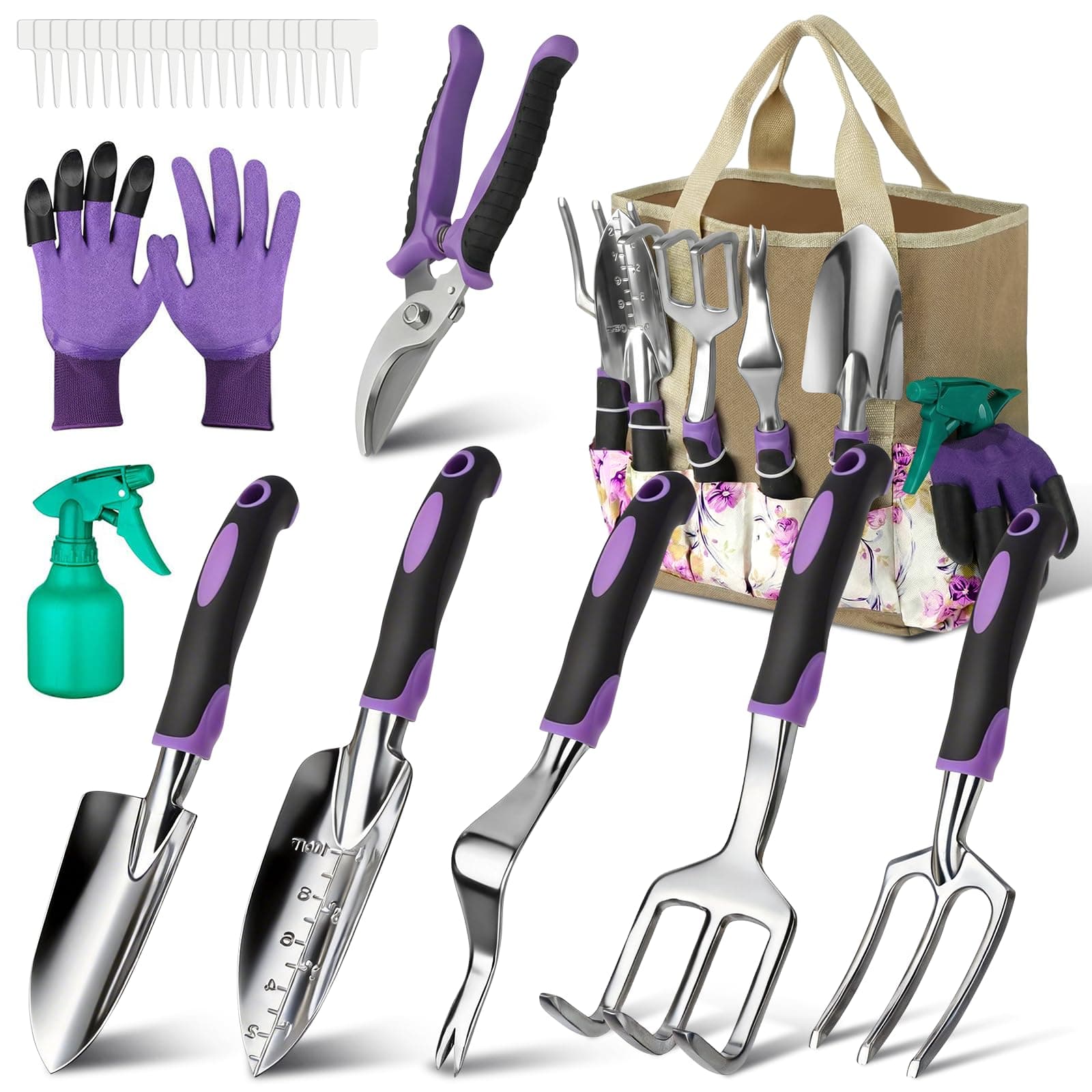 Garden Tools Set 51 Piece, Succulent Tools Set Included, Heavy Duty Aluminum Gardening Tools for Gardening, Non-Slip Ergonomic Handle Tools, Durable Storage Tote Bag, Gifts Tools for Men Women