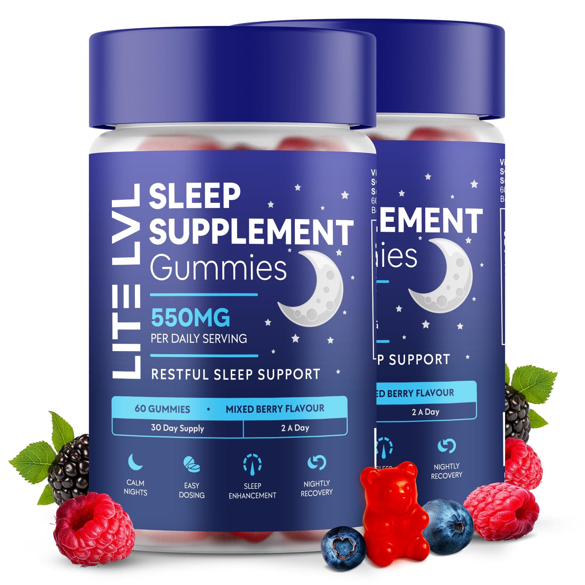 Twin Pack - 60 x 2 Sleep Supplement Gummies for Adults - Berry Bliss Flavoured Sleeping Gummies - Sleep Vitamins