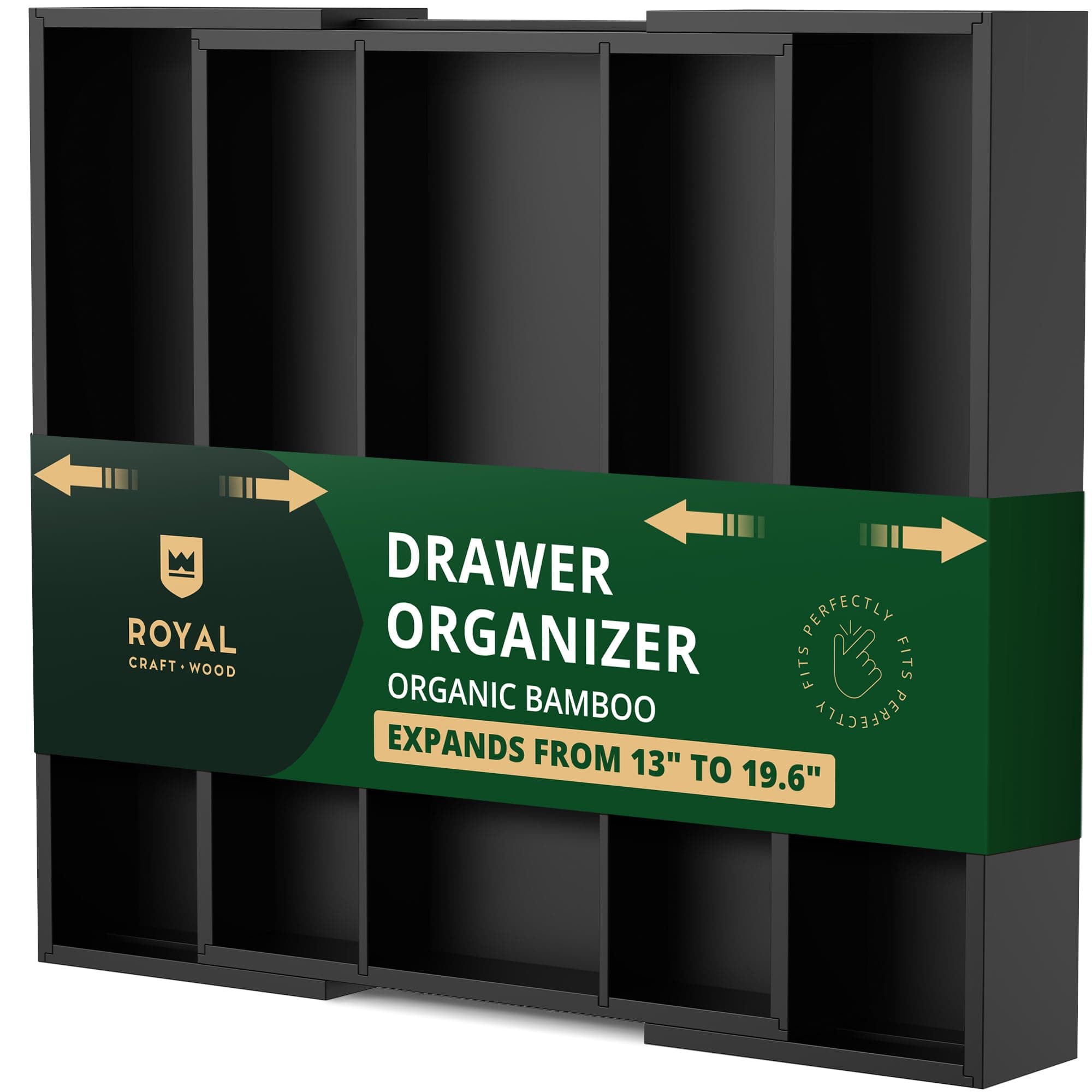 ROYAL CRAFT WOOD Bamboo Kitchen Drawer Organizer - Expandable Silverware Organizer/Utensil Holder and Cutlery Tray (Black)