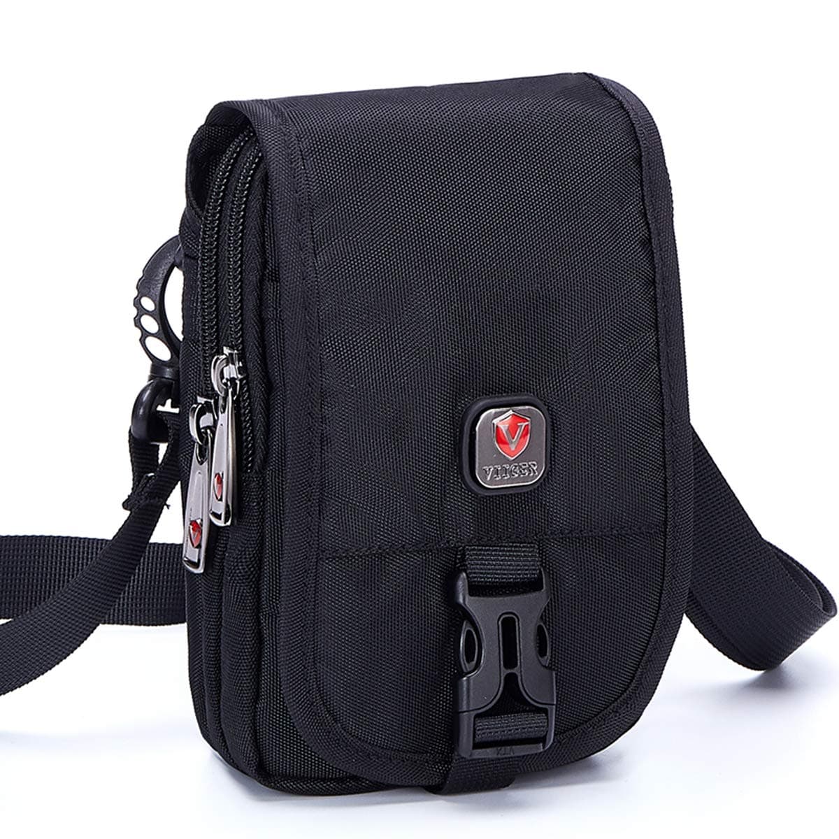 Nylon Cell Phone Shoulder Holster for iPhone 14 Pro Max Case 13 Pro Max Samsung Galaxy S22 Ultra S23 Ultra Multi-pocket Crossbody Phone Bag Purse for Men Women, Belt Loop Clip Pouch Wallet, black