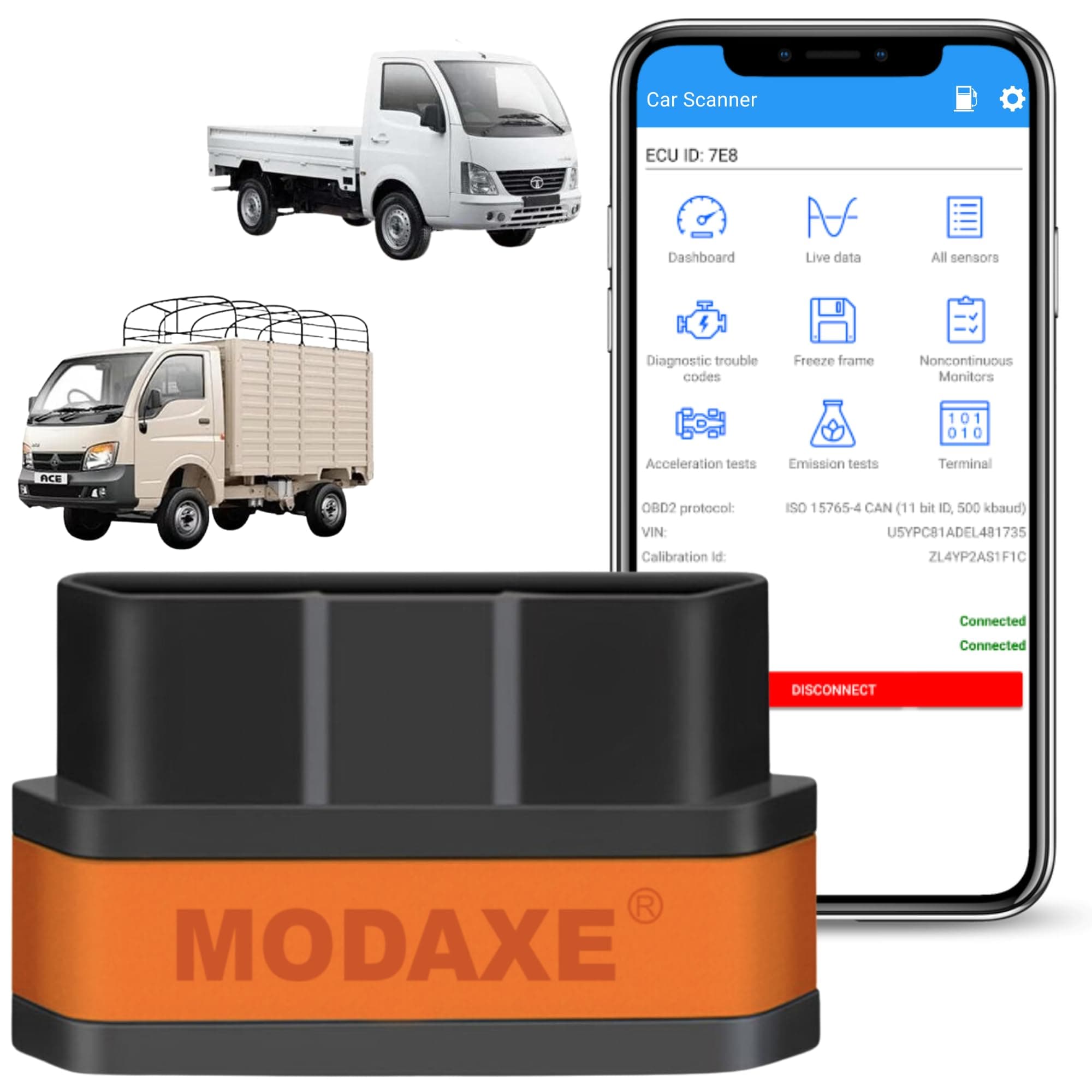 MODAXE Smart V2.2 OBD II Scanner with Bluetooth 4.0 - Enhanced Light Commercial Vehicle (9-24V) Diagnostics - Compatible with Android & Apple iOS