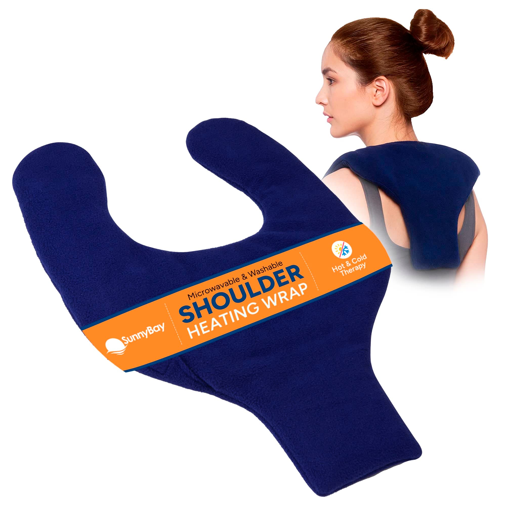 SunnyBayShoulder and Upper Back Heating Pad, Microwavable Heated Neck and Shoulder Wrap, Weighted Moist Pain Relief Pack with Washable Cover and Flax Seed Filling, Medium, Navy Blue